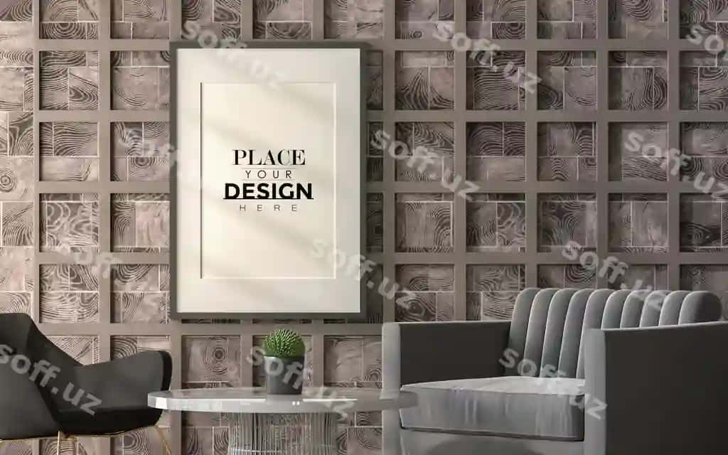 Poyezr ramka mehmonxona namunasi | Poster frame living room mockup