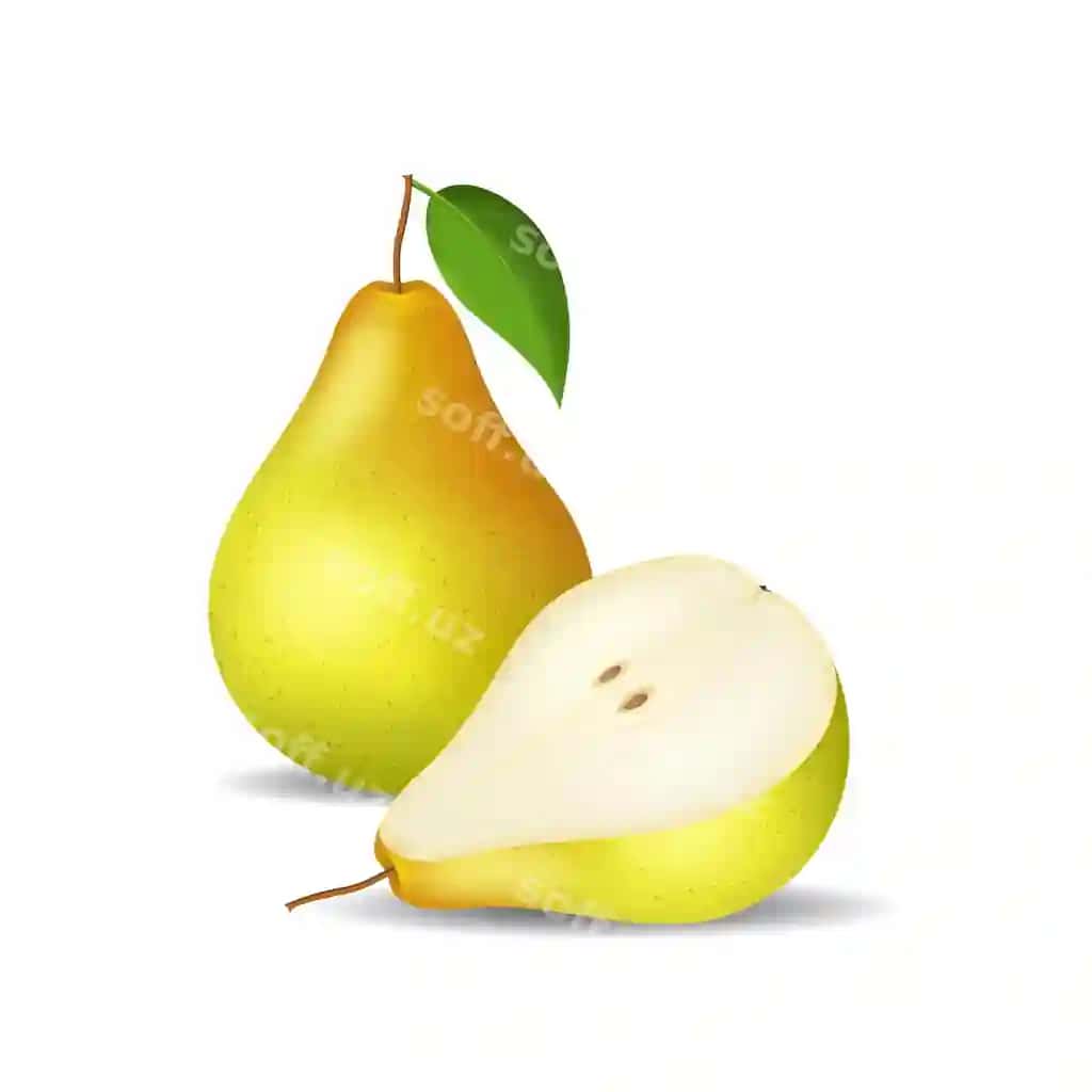 Realistik batafsil 3D butun nok kesimi ajraltirilgan oq fonda | Realistic detailed 3d whole pear slice isolated white background