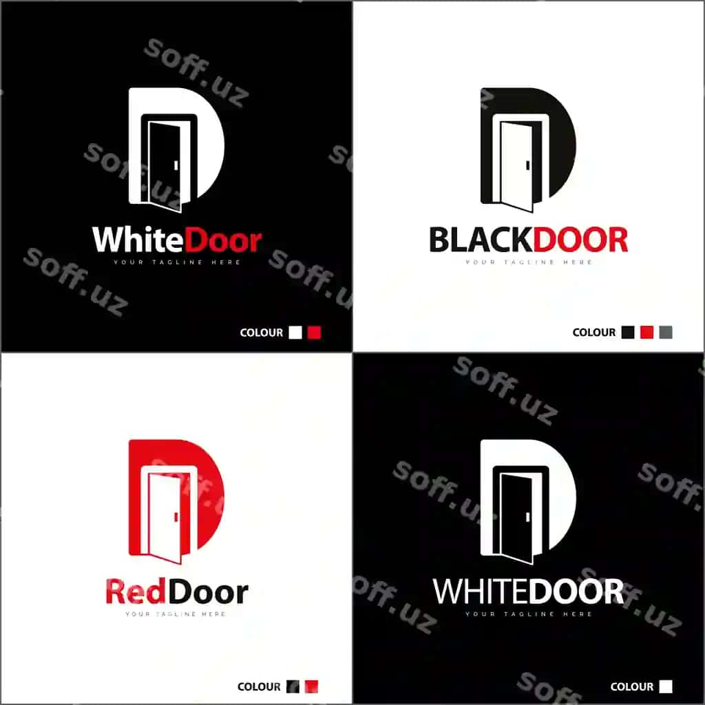 Ochiq eshik D harfi bosh harf silueti logo to'plami dizayn shabloni | Door open letter d initial silhouette logo set design template