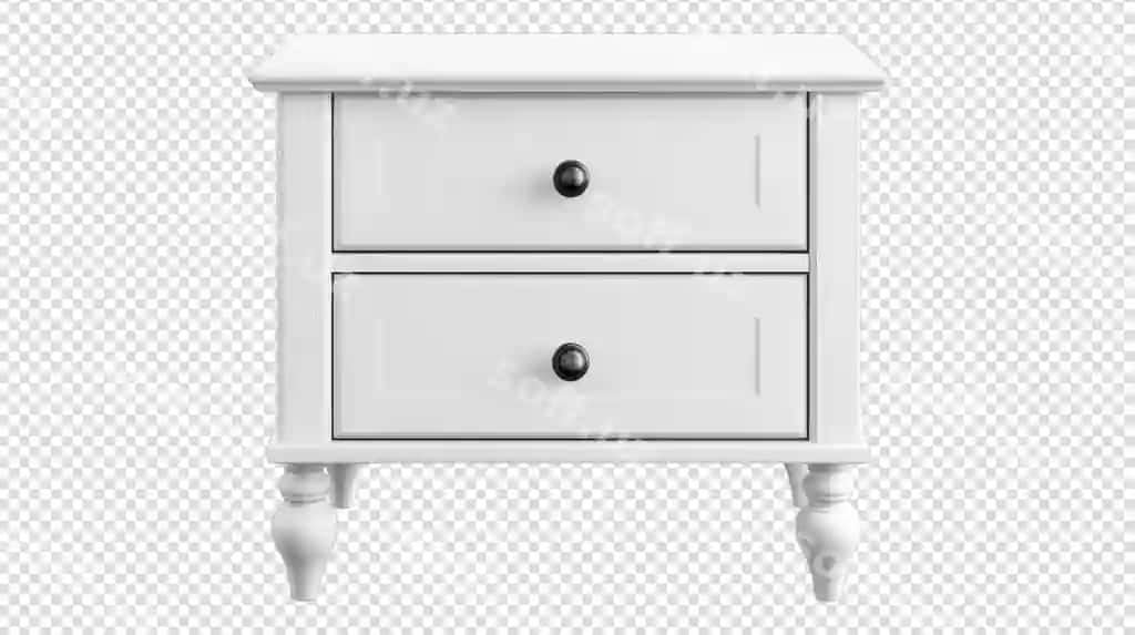 Oq yog'ochli ikki chetgali klassik dizaynli yotish stoli mos | White wooden bedside table with two drawers classic design suitable