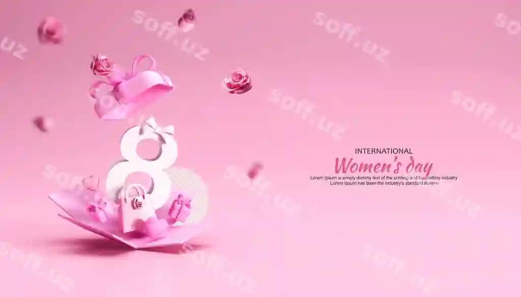 Ayollar kuni ochilgan sovg'a qutisi realistik 3d dizayn | Womens day open gift box realistic 3d design