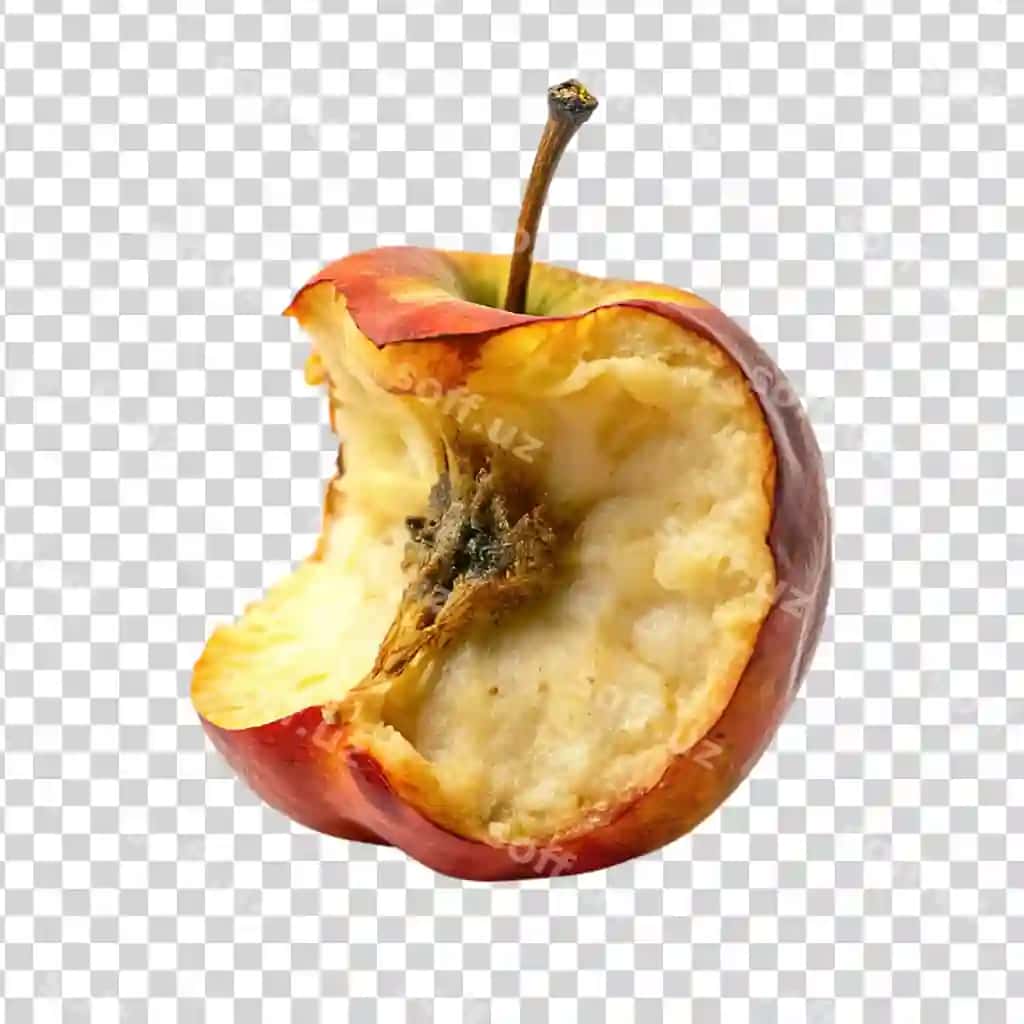 Yarımi o'tilgan olma ajraltirilgan shaffof fonda realistik vektor | Half rotten apple isolated transparent background realistic vector