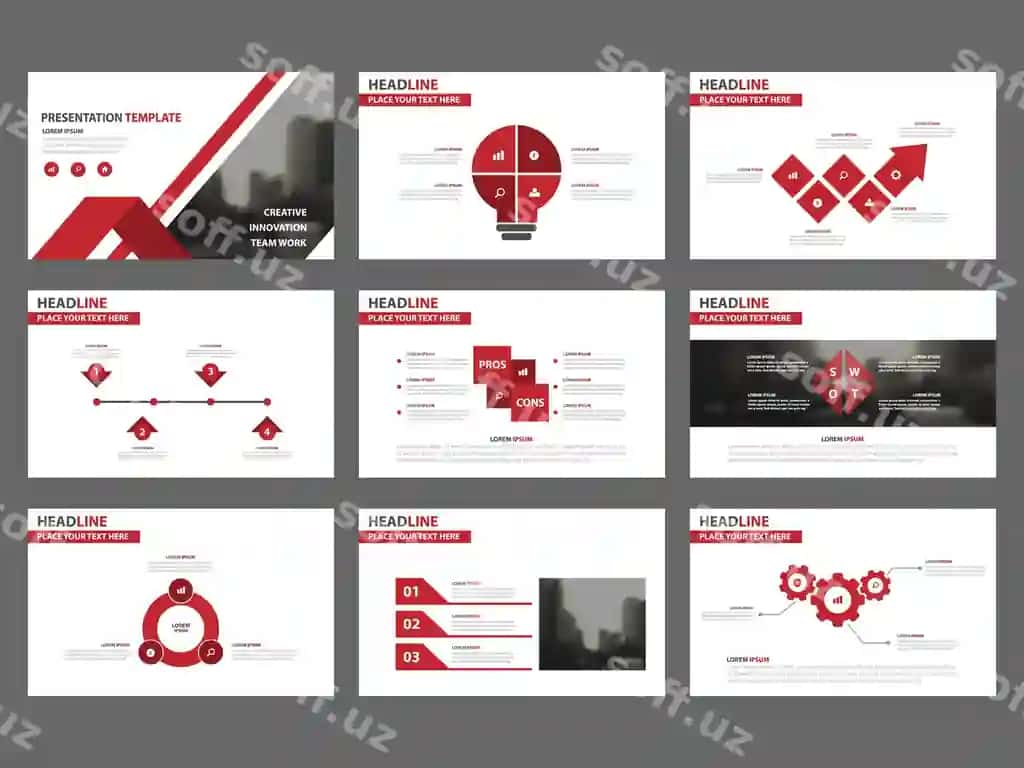 Qizil anqariq prezentatsiya shablonlari infografika elementlari shabloni | Red abstract presentation templates infographic elements template