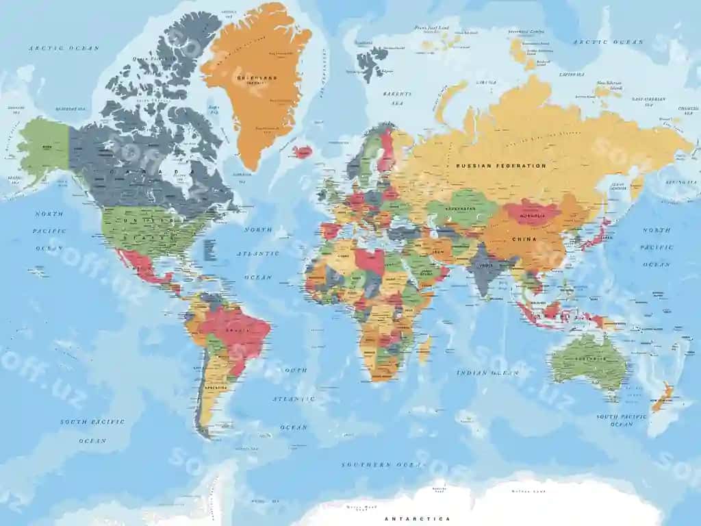 Dunyo siyosiy xaritasi Merkator proektsiyasi | Political map world mercator projection