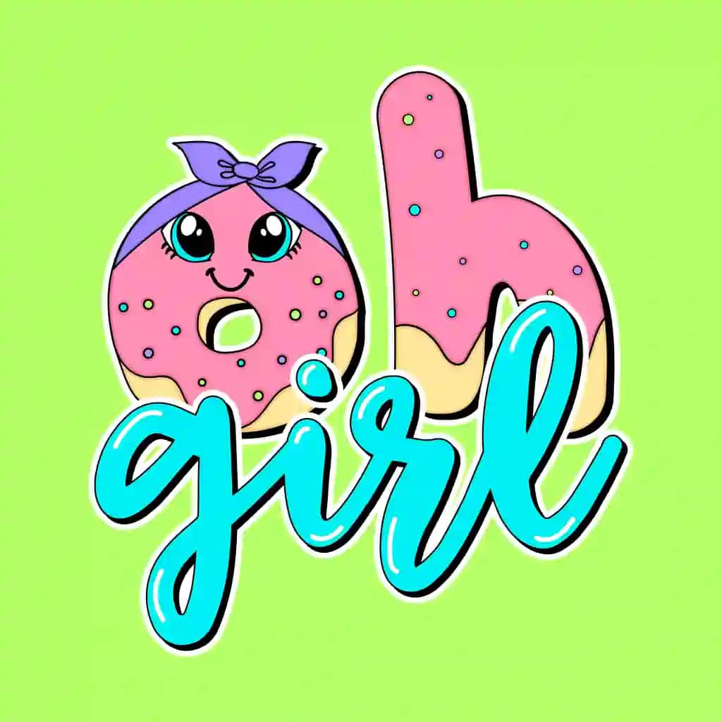 Oh qiz matni yoqimli moda donut xarakterli | Oh girl text with cute fashion donut character
