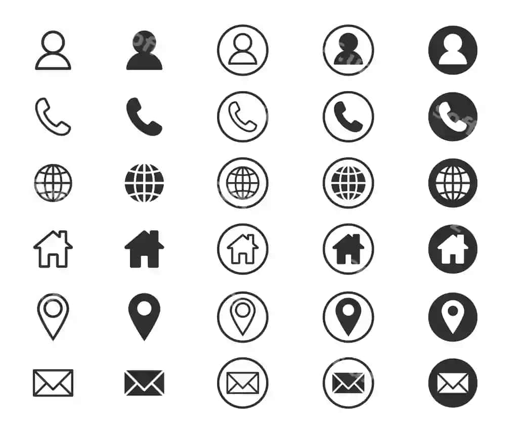 Kompaniya aloqa biznes vizitka ikon deyilset telefon ism veb-sayt manzil | Company connection business card icon set phone name website address