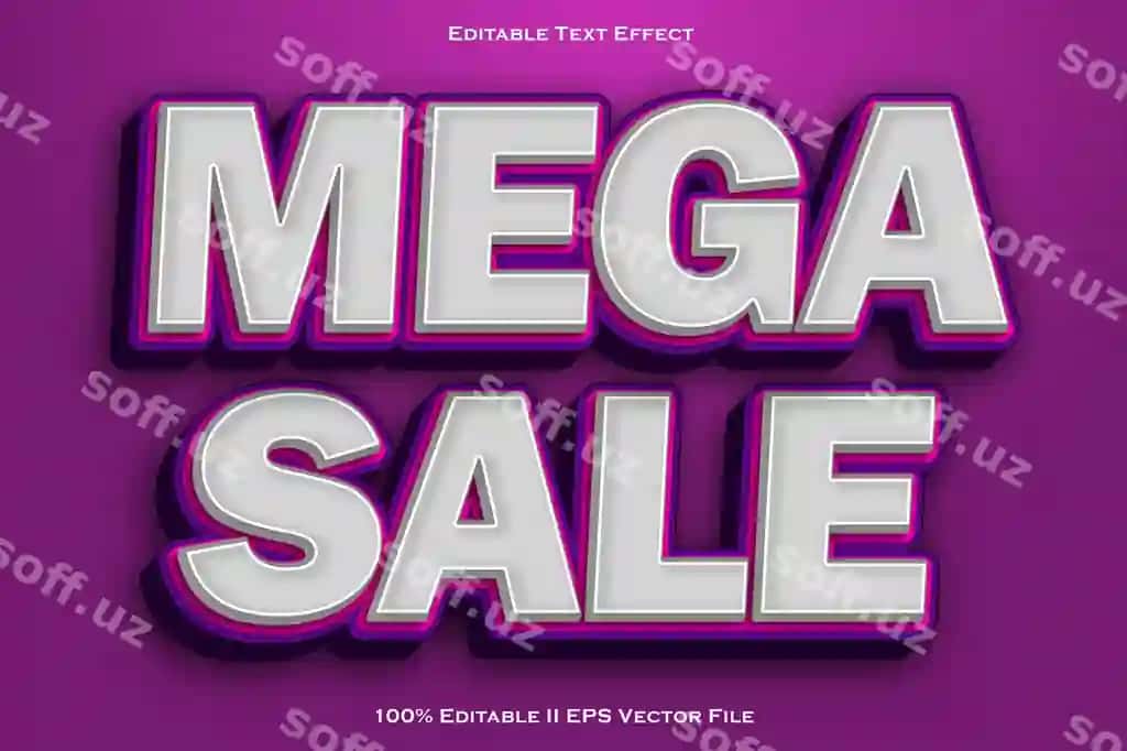 Mega aktsiya tahrir qilish mumkin bo'lgan matn effekti 3D bosslangan uslub | Mega sale editable text effect 3d emboss style