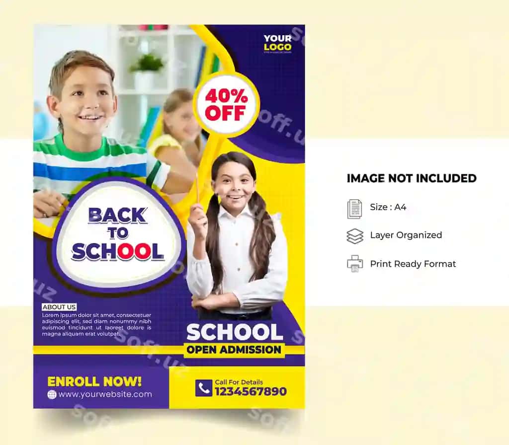 Maktabga qaytish vertikal flyer shabloni | Back school vertical flyer template