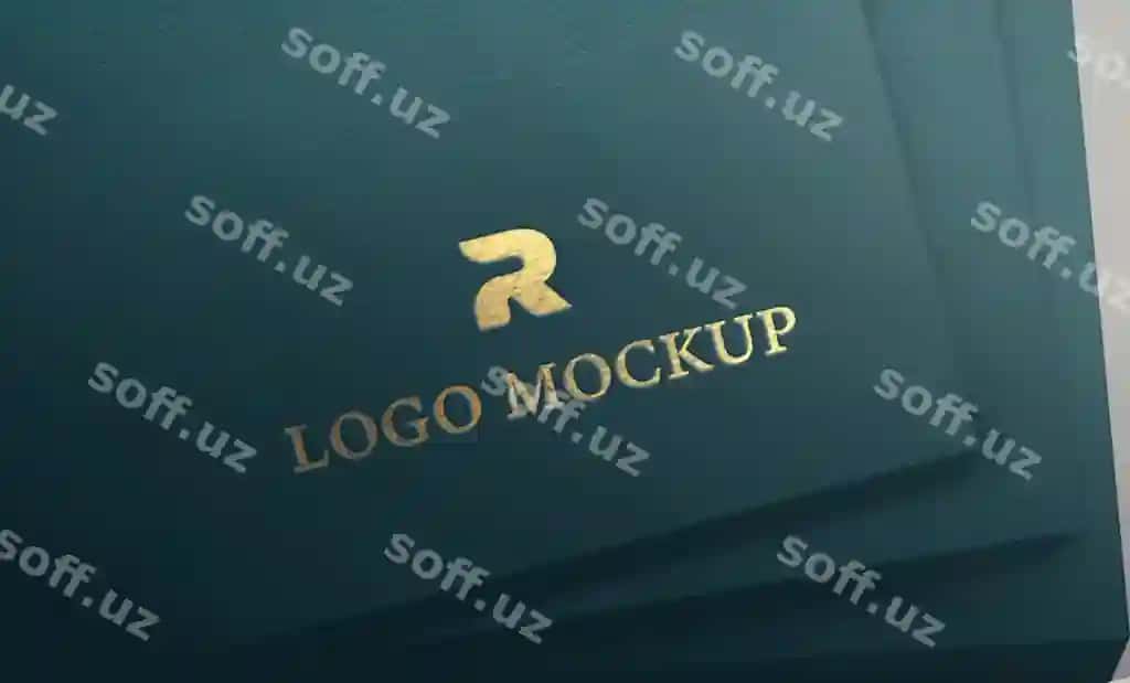 Oltin bosilgan logotip syano teksturali qog'oz namunasi | Gold debossed logo cyan textured paper mockup