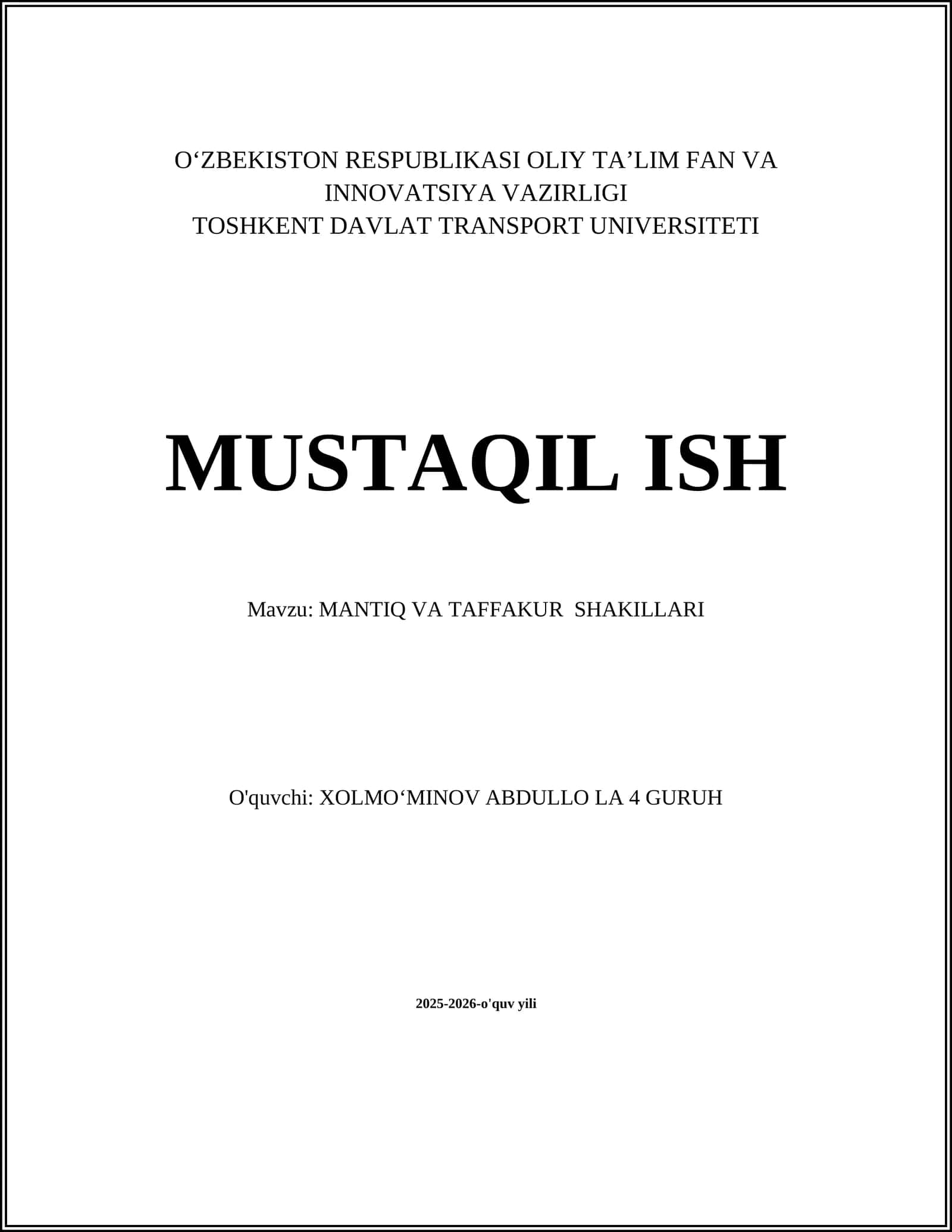 MANTIQ VA TAFFAKUR SHAKILLARI