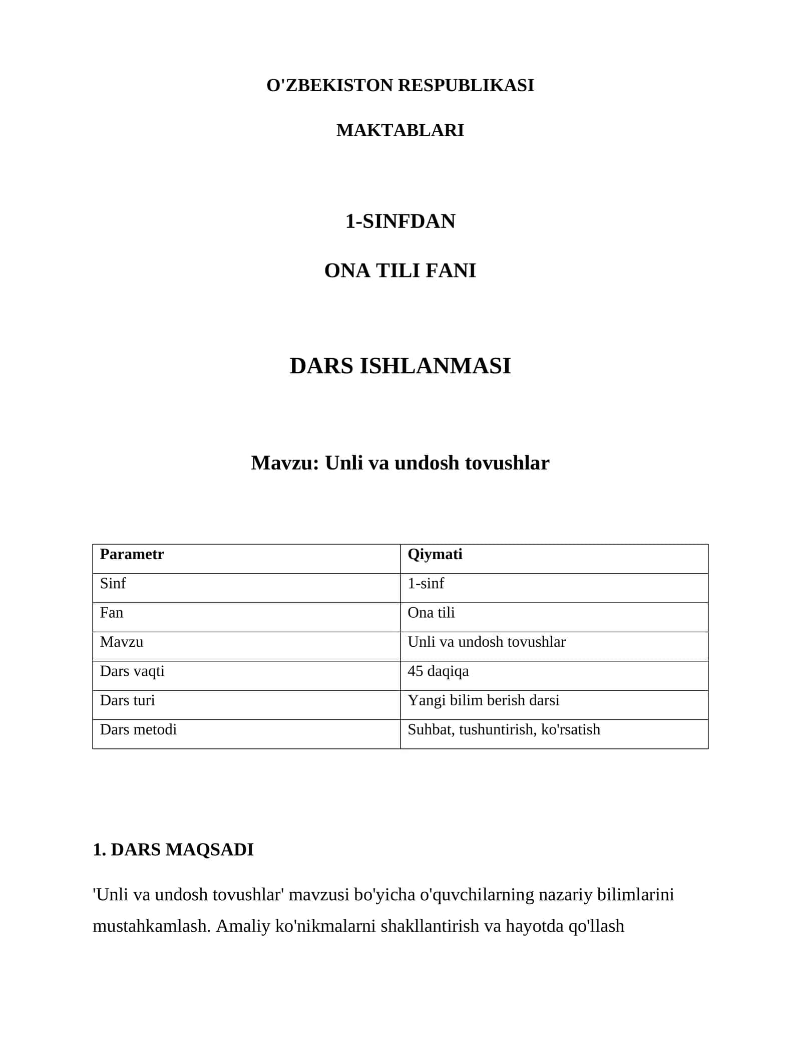 Unli va undosh tovushlar