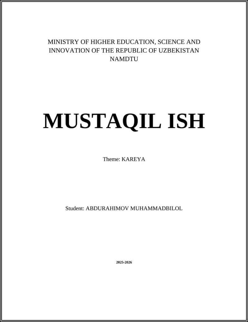 MUSTAQIL ISH (Theme: KAREYA)