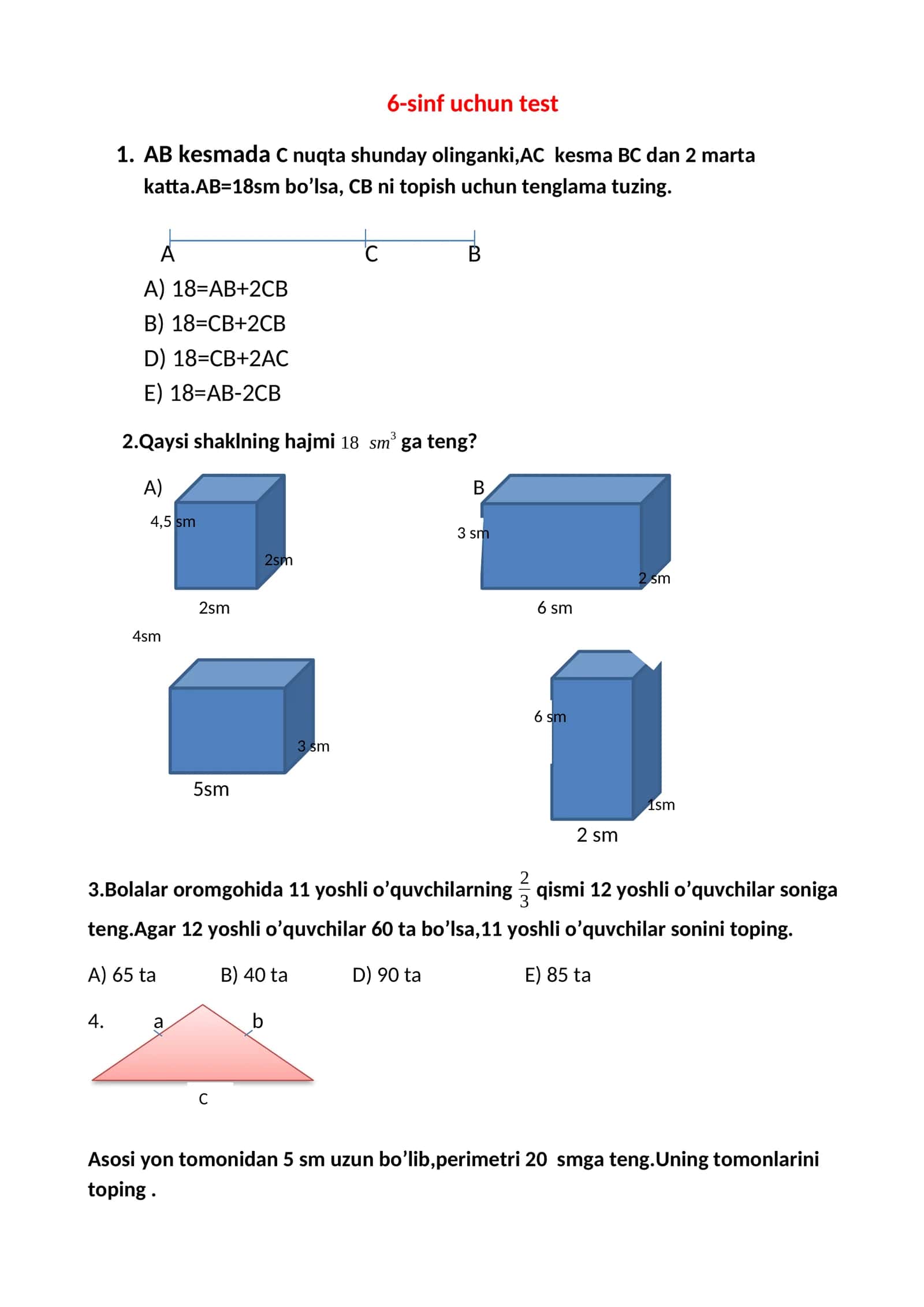 6-sinf uchun test