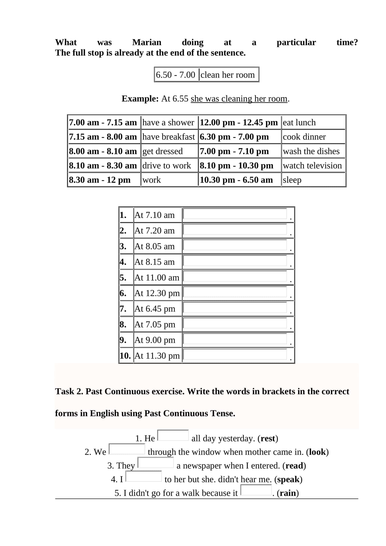 Past Continuous exercise