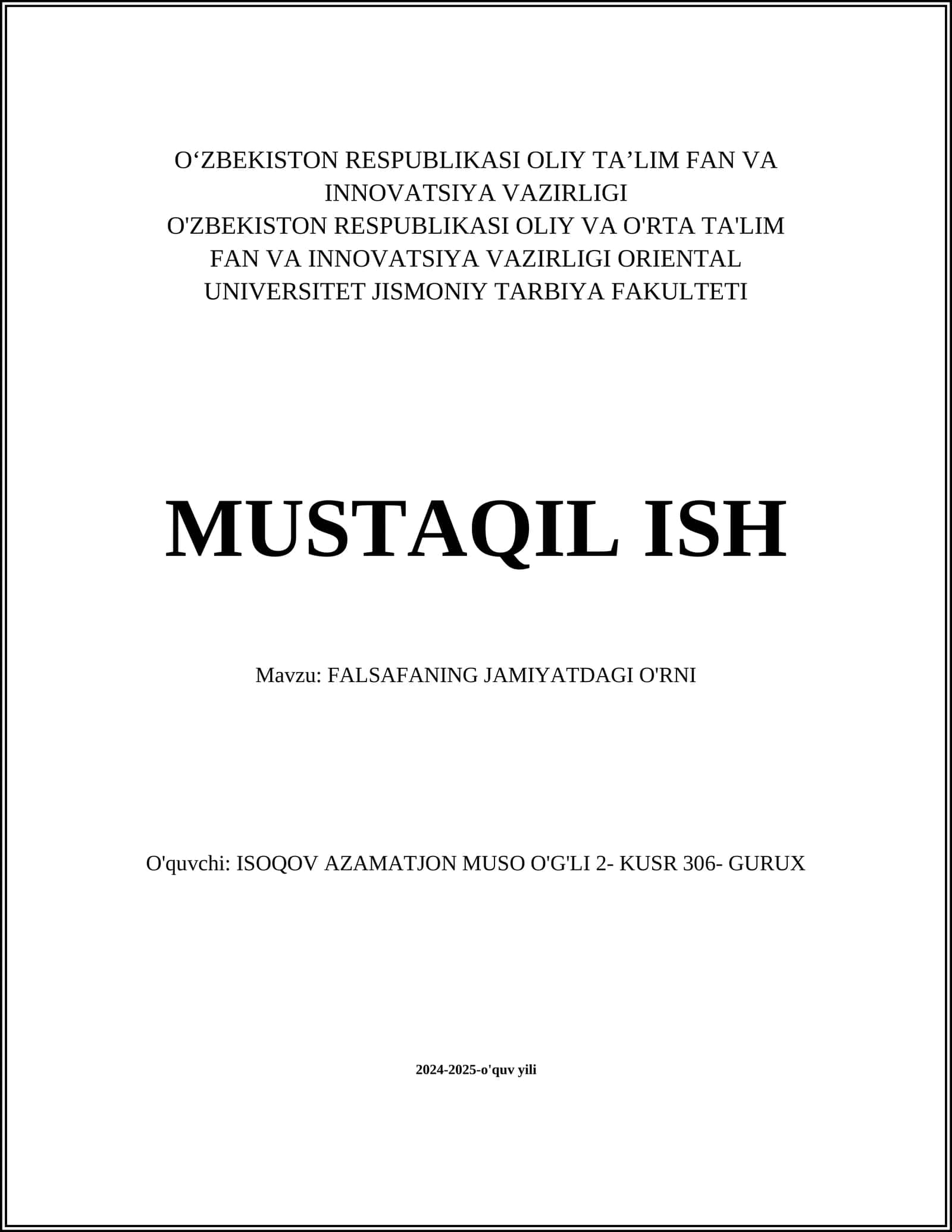 FALSAFANING JAMIYATDAGI O'RNI