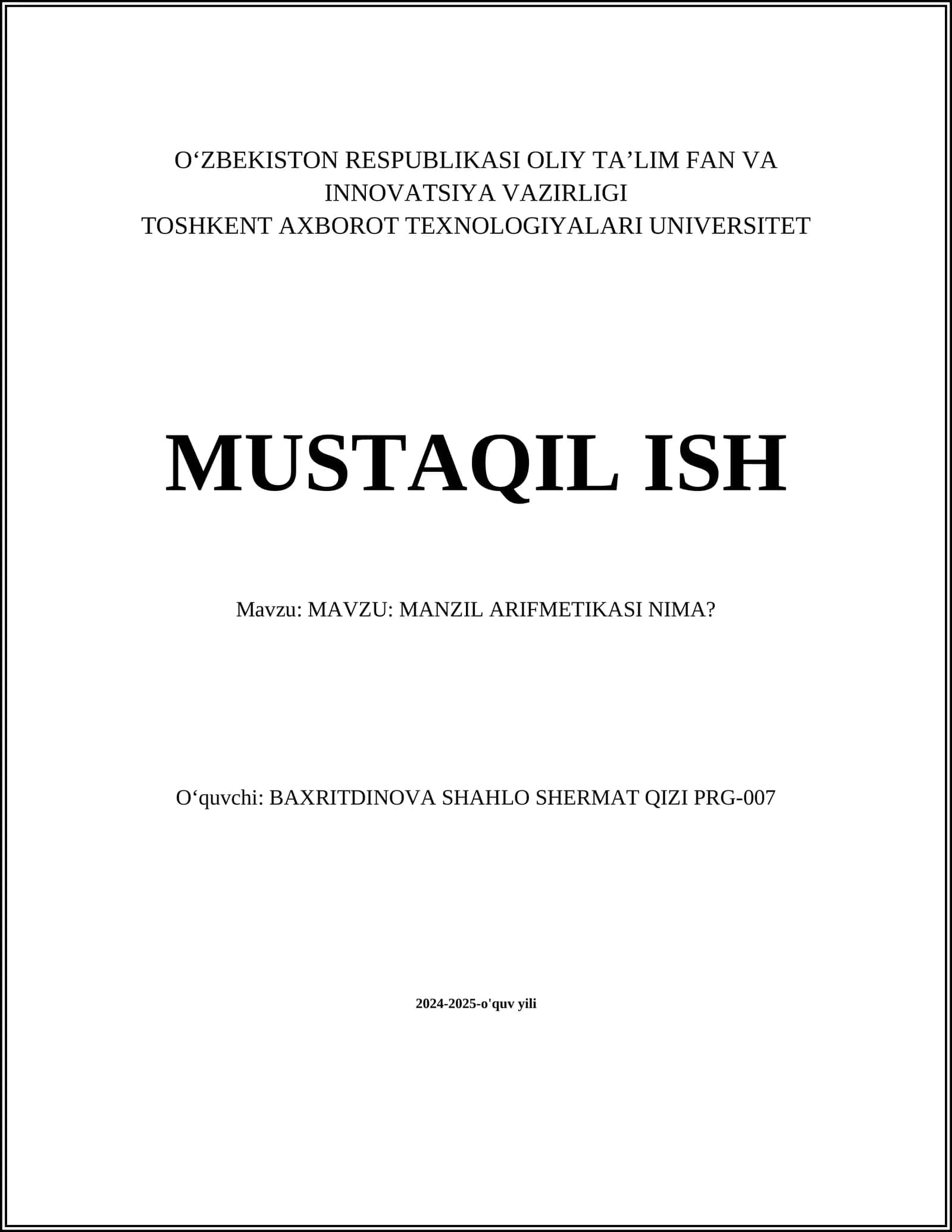 MANZIL ARIFMETIKASI NIMA?