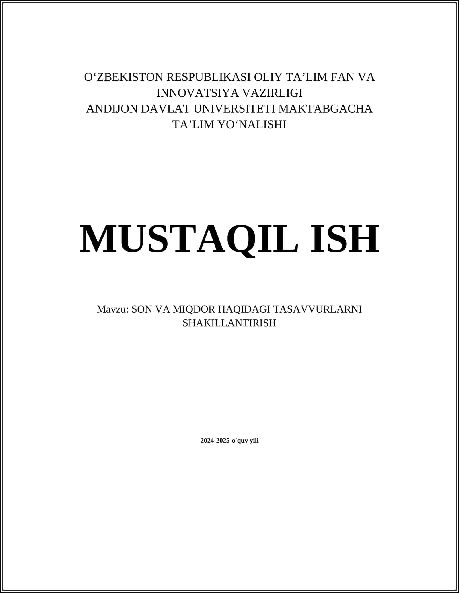 SON VA MIQDOR HAQIDAGI TASAVVURLARNI SHAKILLANTIRISH