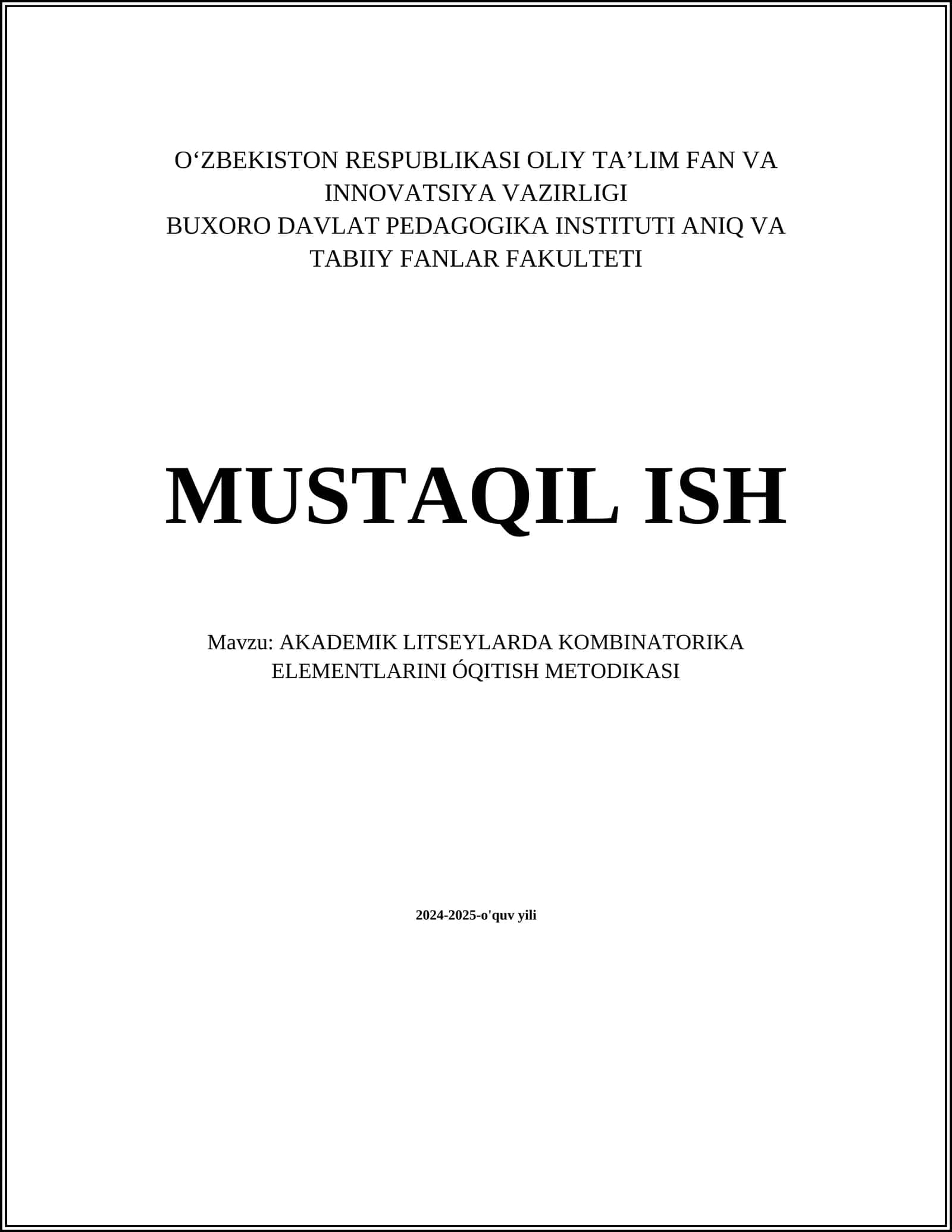 AKADEMIK LITSEYLARDA KOMBINATORIKA ELEMENTLARINI ΓQITISH METODIKASI