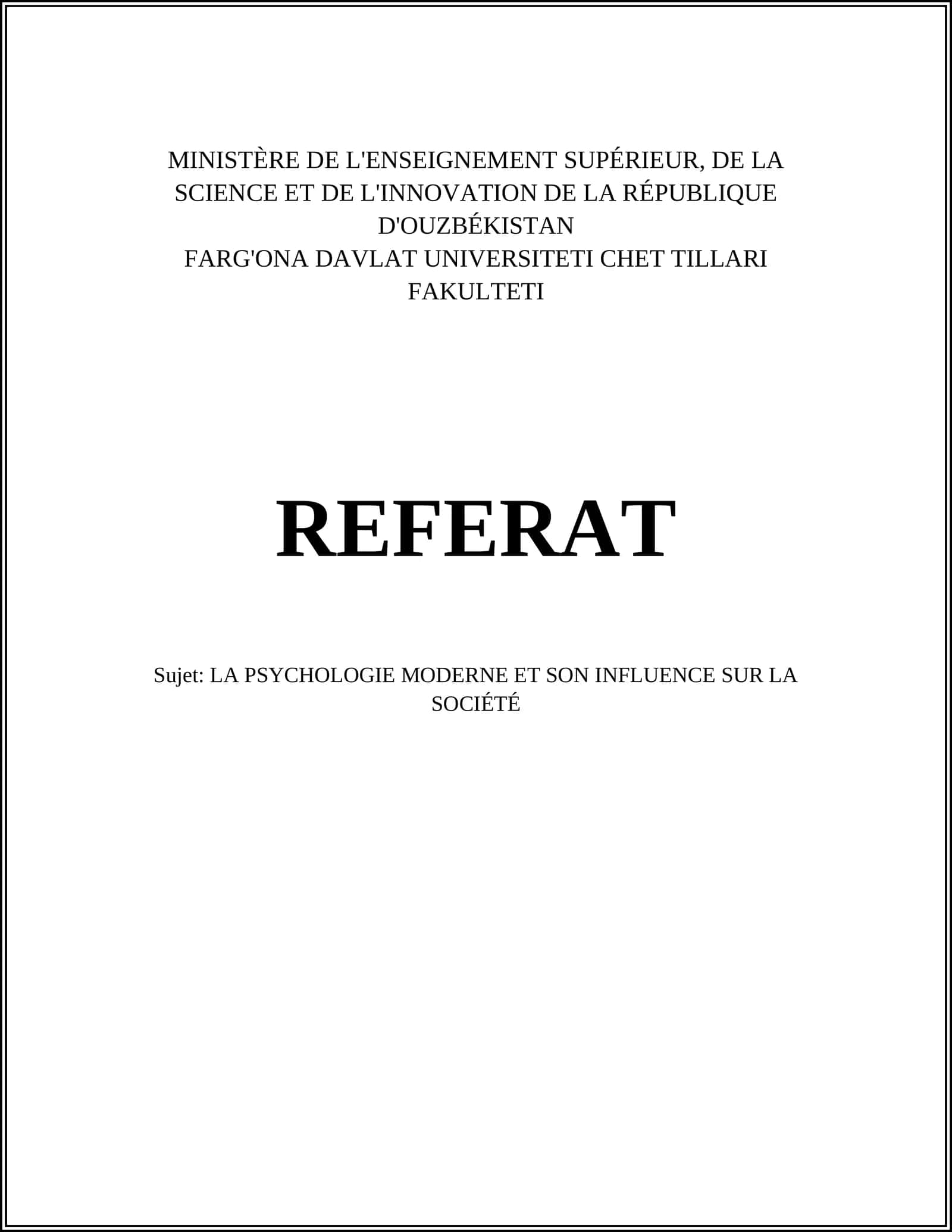 LA PSYCHOLOGIE MODERNE ET SON INFLUENCE SUR LA SOCIÉTÉ