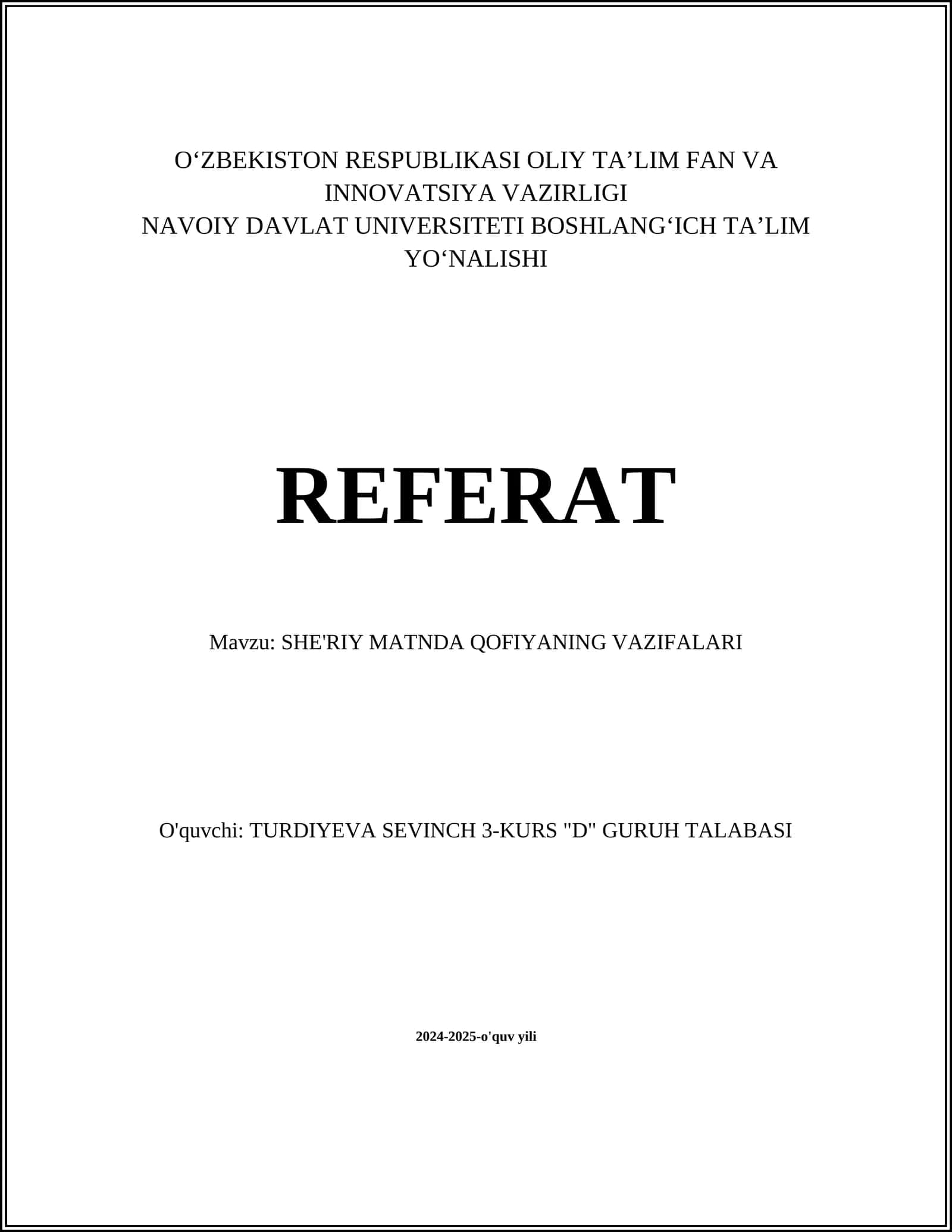 QOFIYA TUSHUNCHASI VA VAZIFALARI