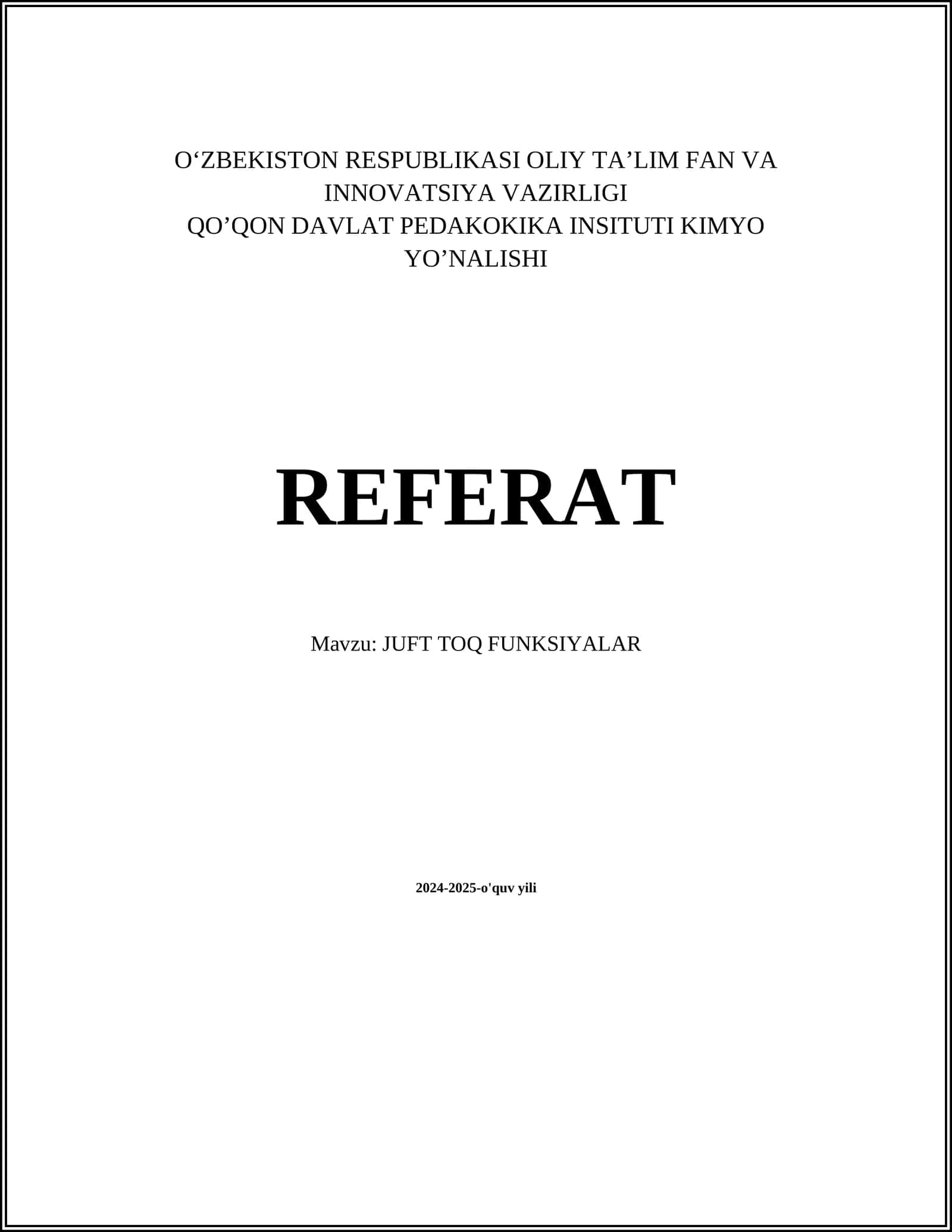 JUFT TOQ FUNKSIYALAR
