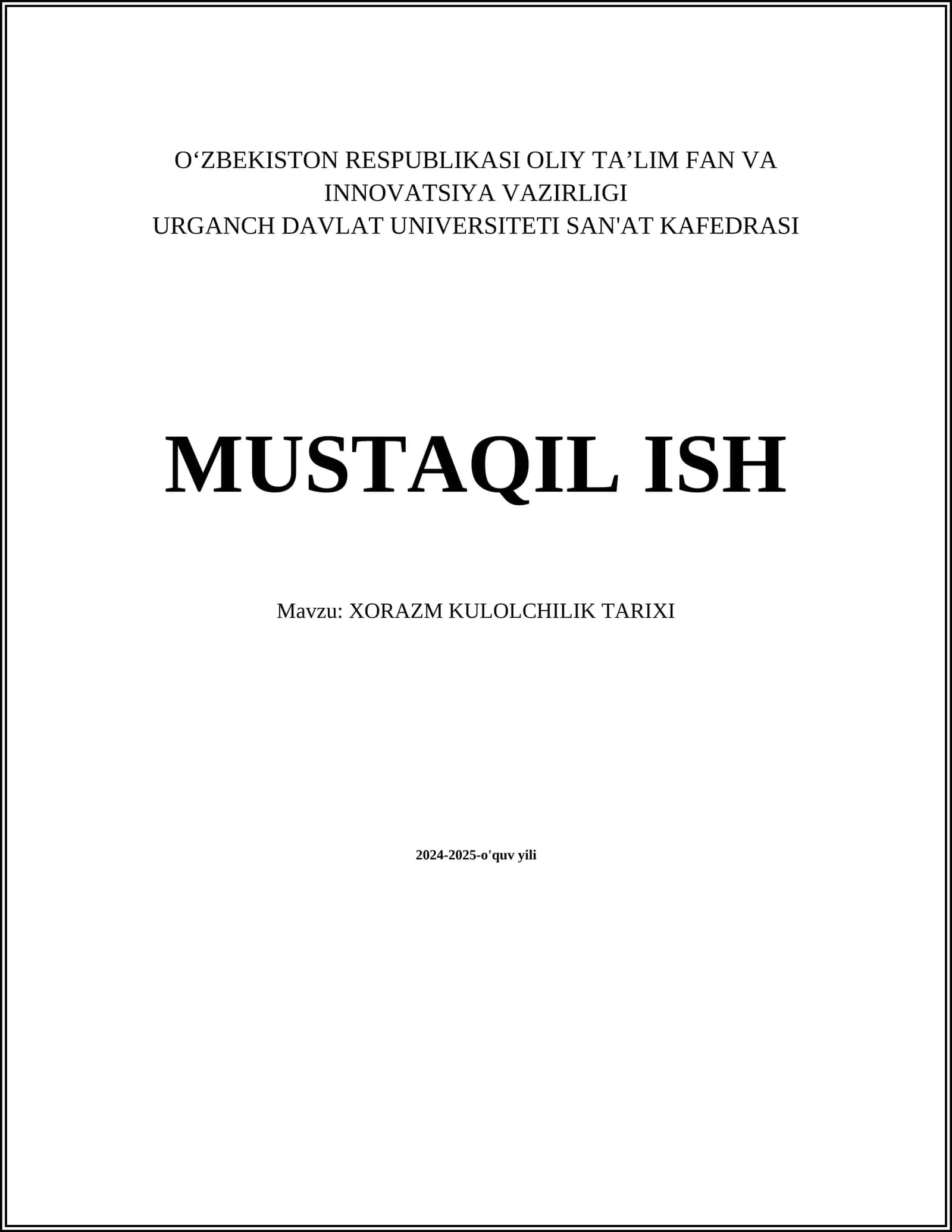 XORAZM KULOLCHILIK TARIXI