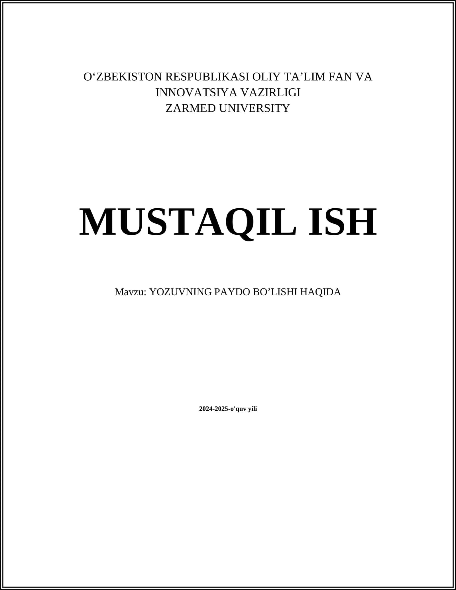 YOZUVNING PAYDO BO’LISHI HAQIDA