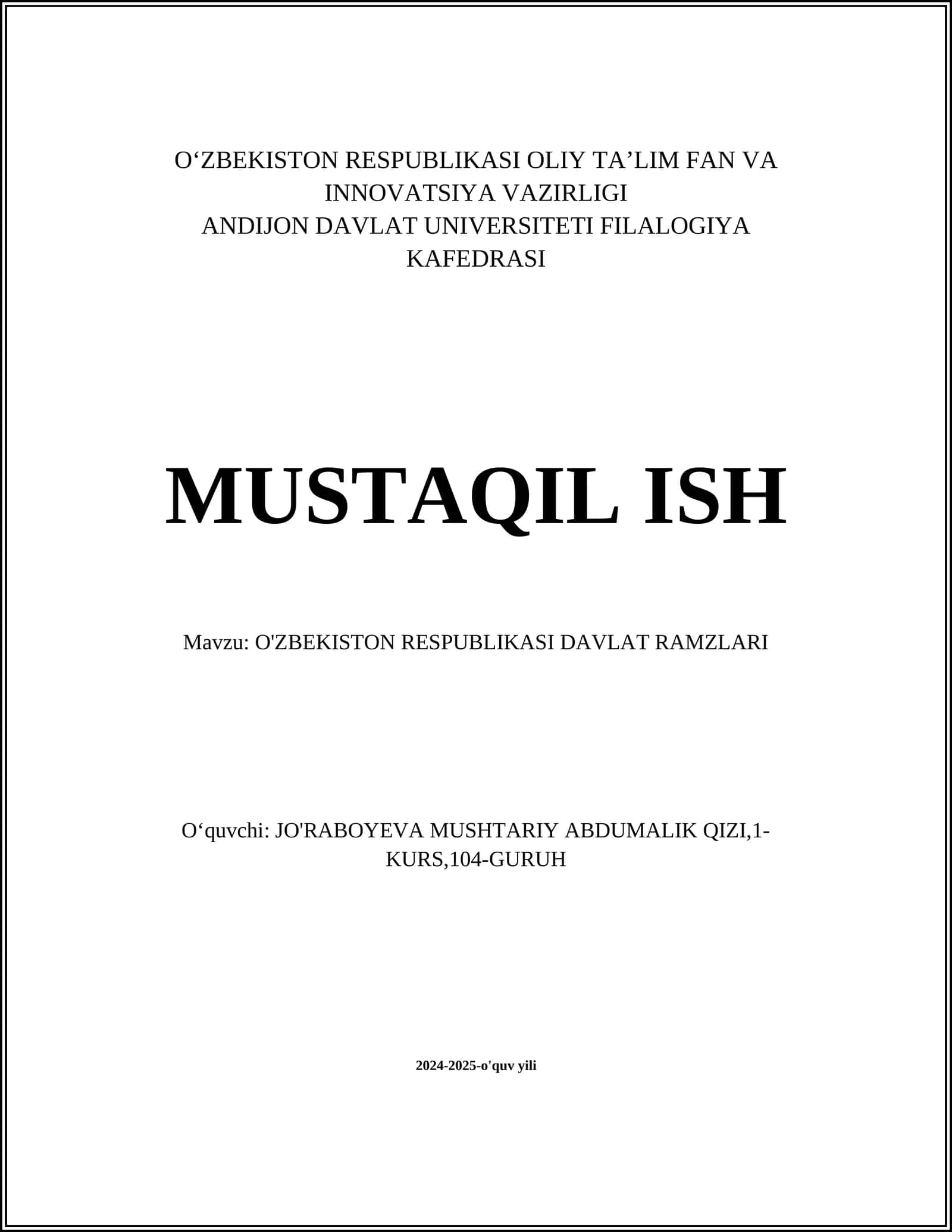 O'ZBEKISTON RESPUBLIKASI DAVLAT RAMZLARI