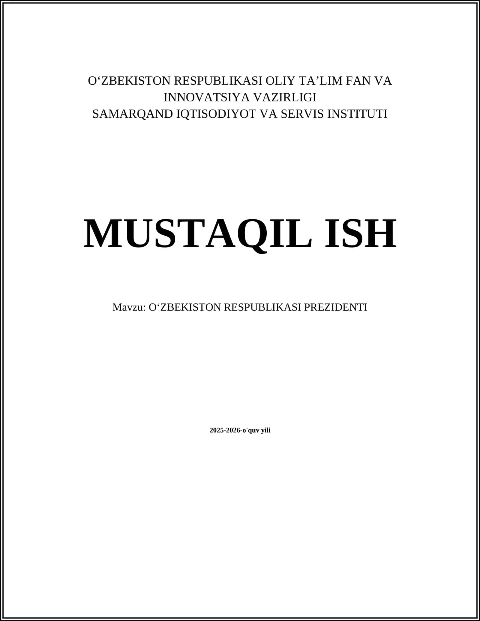 O‘zbekiston RESPUBLIKASI PREZIDENTI 2025-2026-o'quv yili