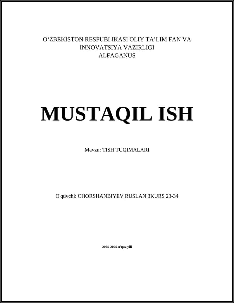 TISH TUQIMALARI