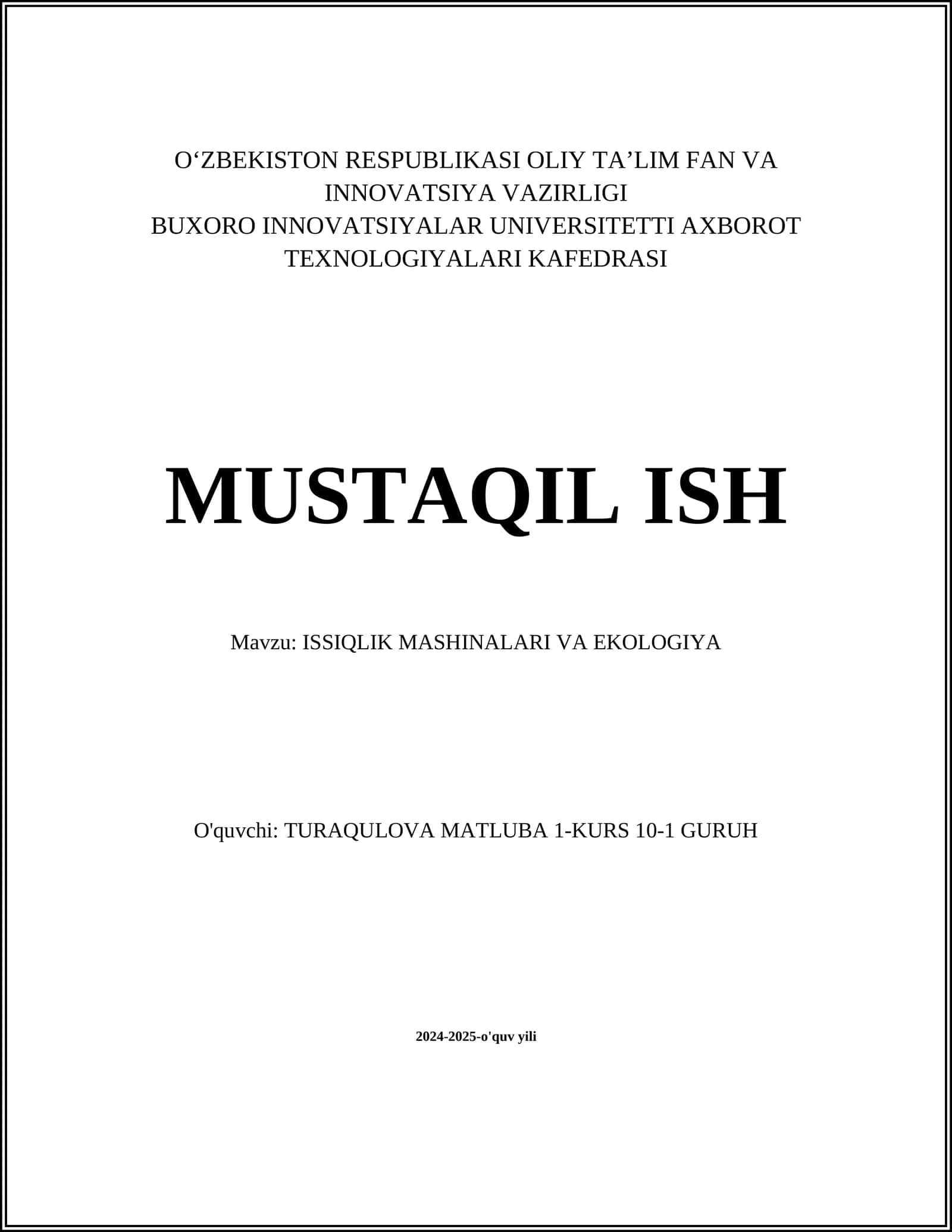 ISSIQLIK MASHINALARI VA EKOLOGIYA