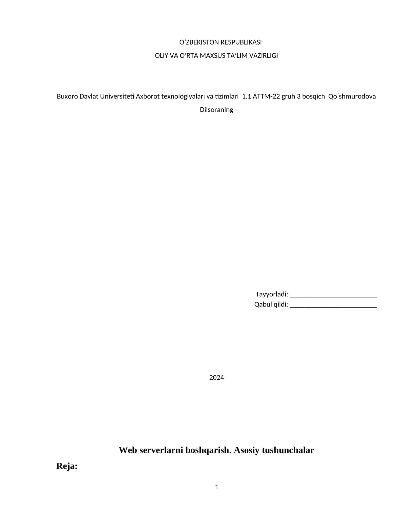 Web serverlarni boshqarish. Asosiy tushunchalar