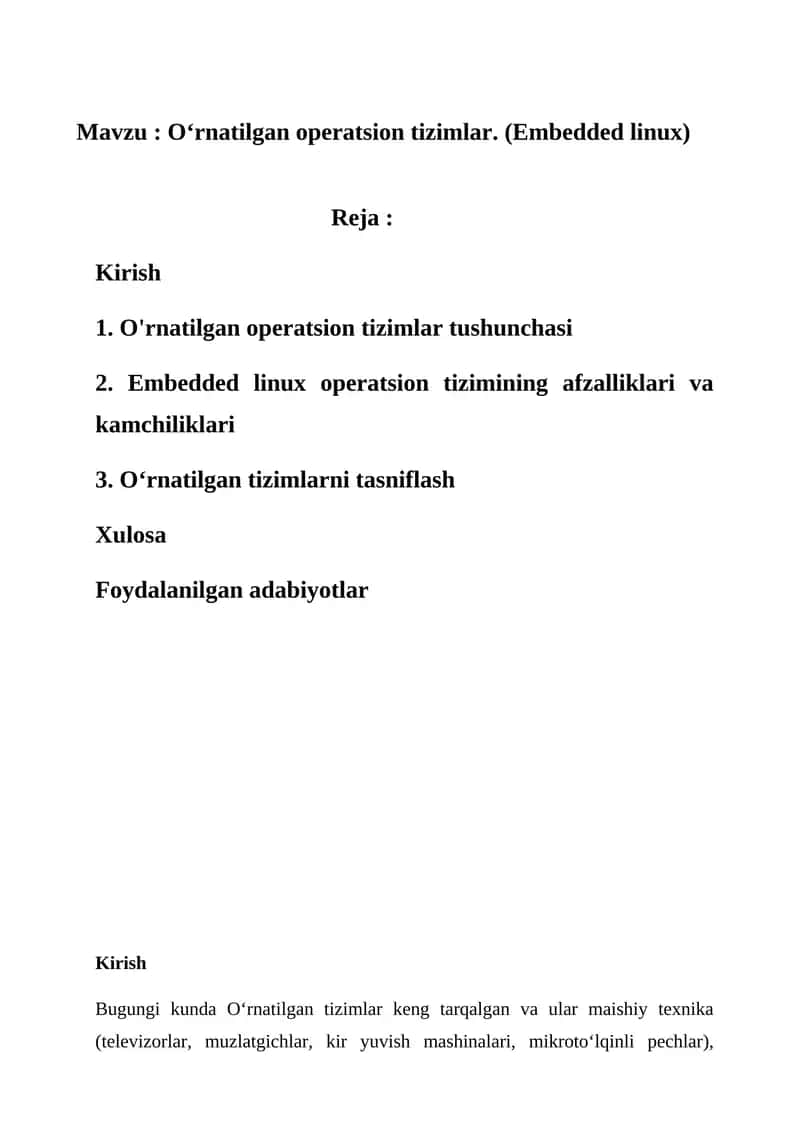 O‘rnatilgan operatsion tizimlar (Embedded linux)