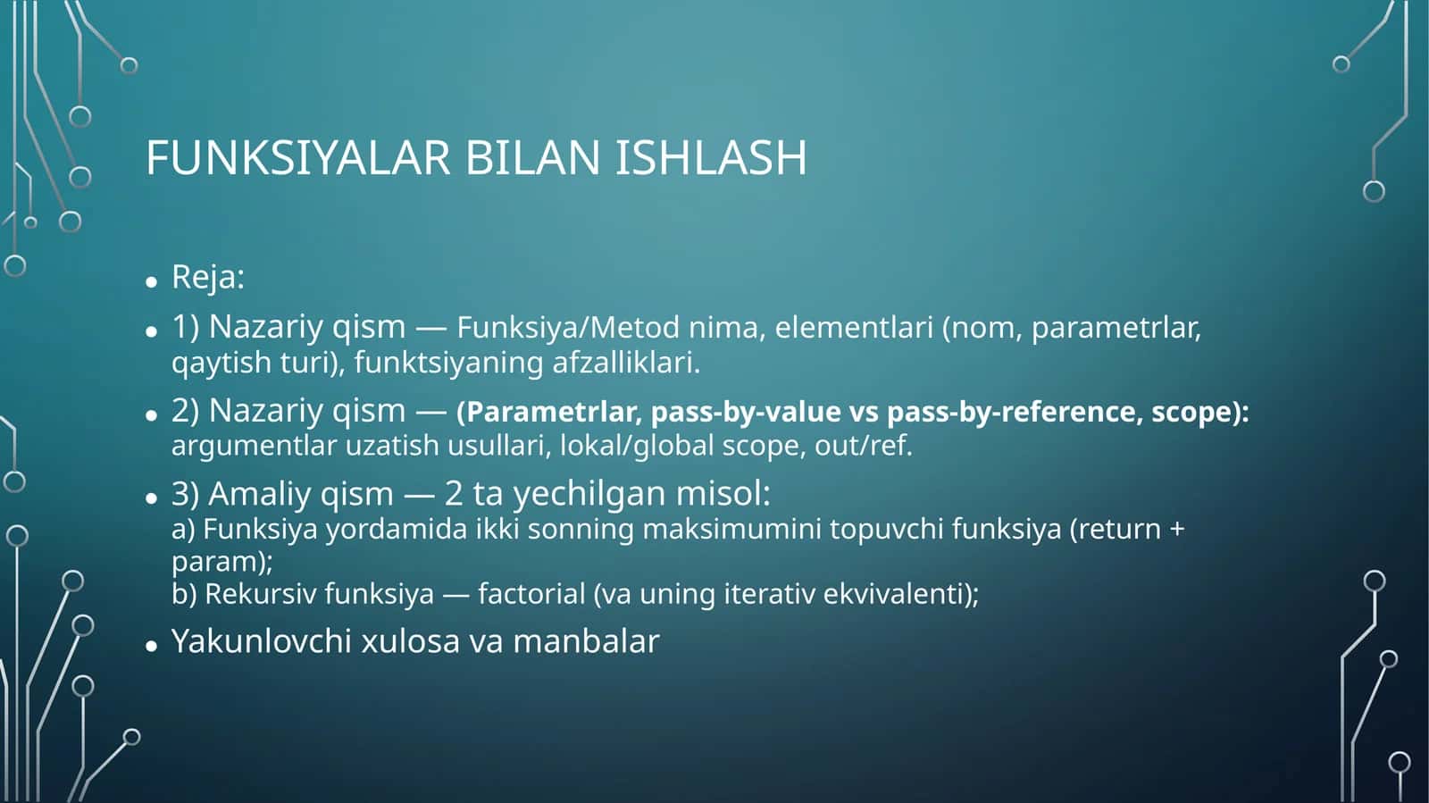 Funksiyalar bilan ishlash