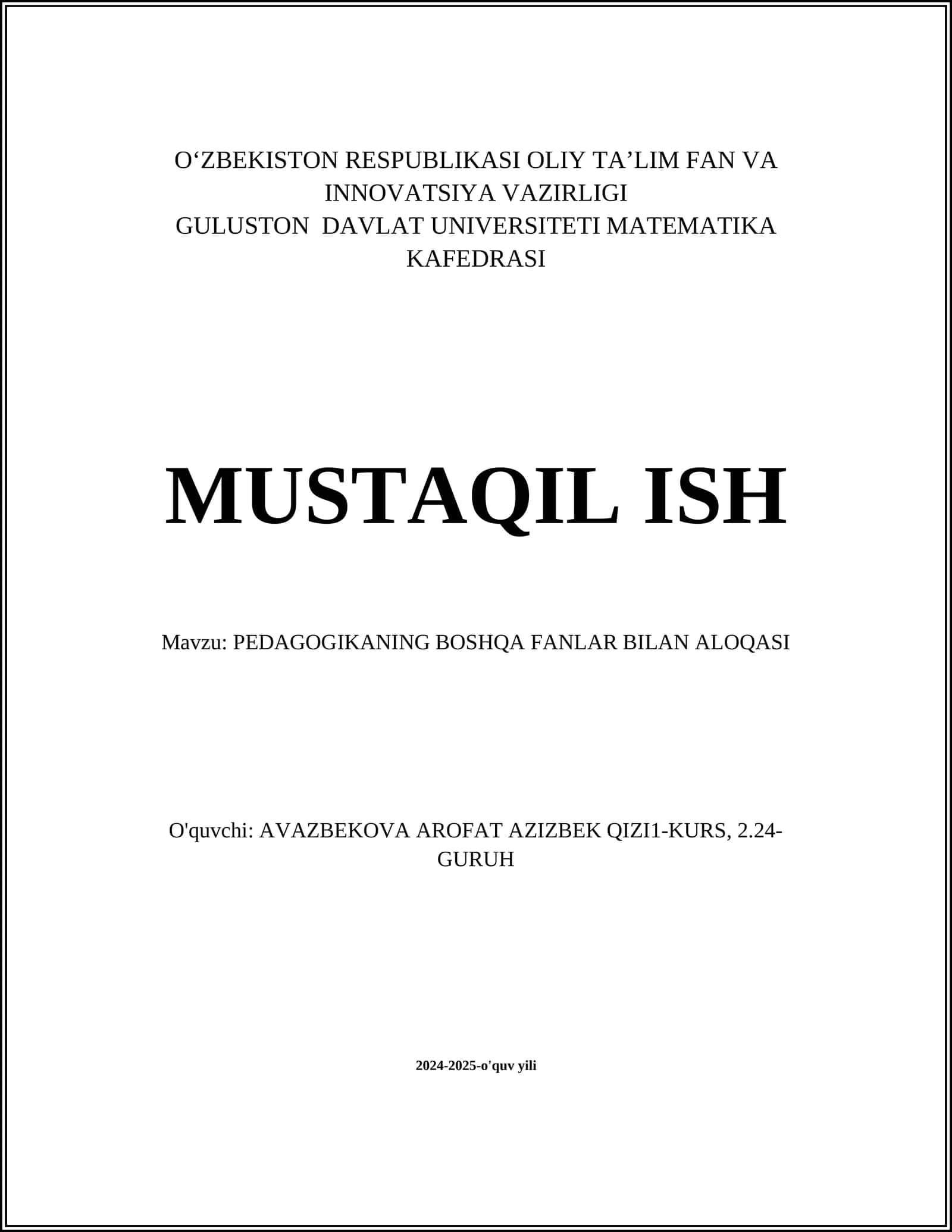 PEDAGOGIKANING BOSHQA FANLAR BILAN ALOQASI