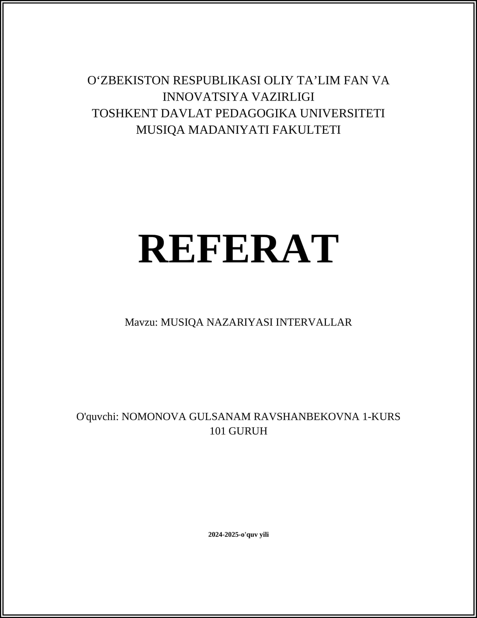 MUSIQA NAZARIYASI INTERVALLAR