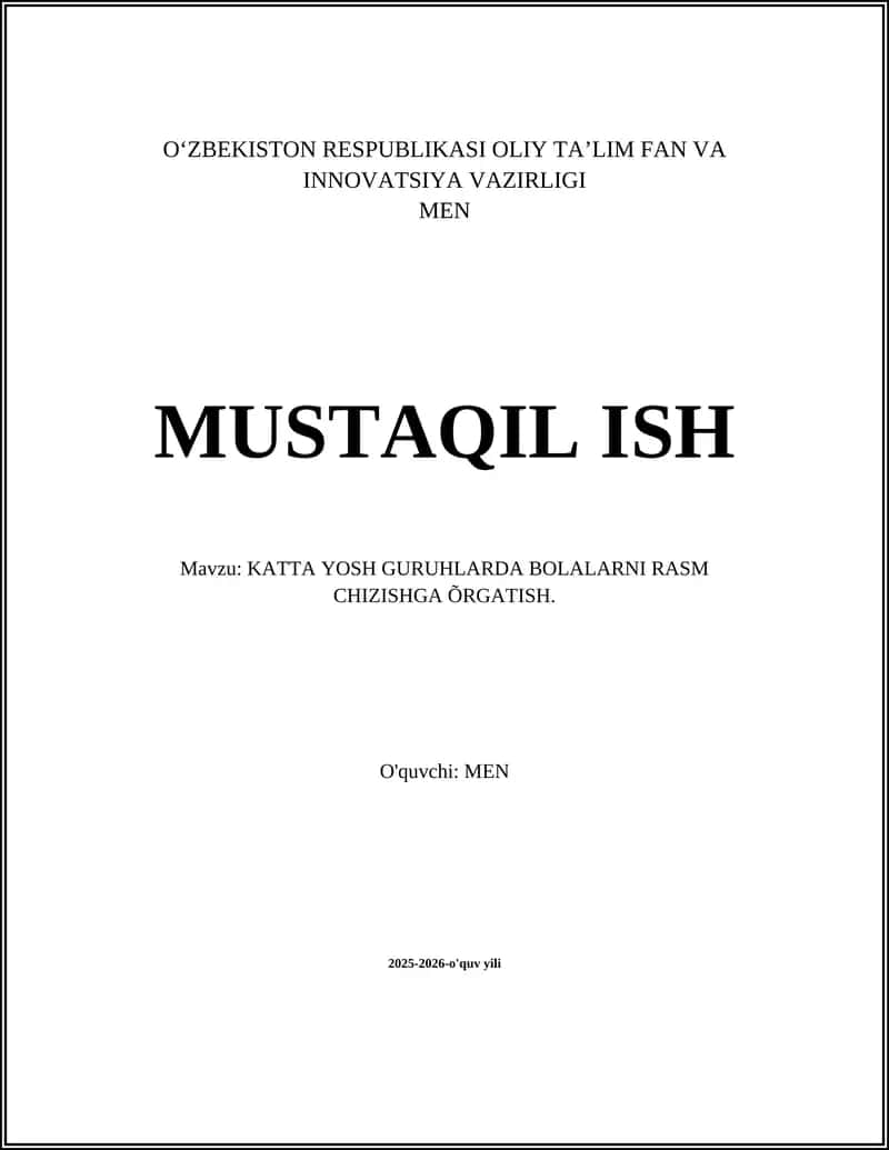 KATTA YOSH GURUHLARDA BOLALARNI RASM CHIZISHGA ÕRGATISH