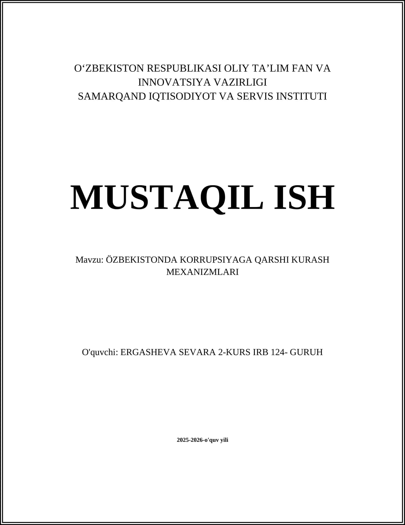 ÖZBEKISTONDA KORRUPSIYAGA QARSHI KURASH MEXANIZMLARI