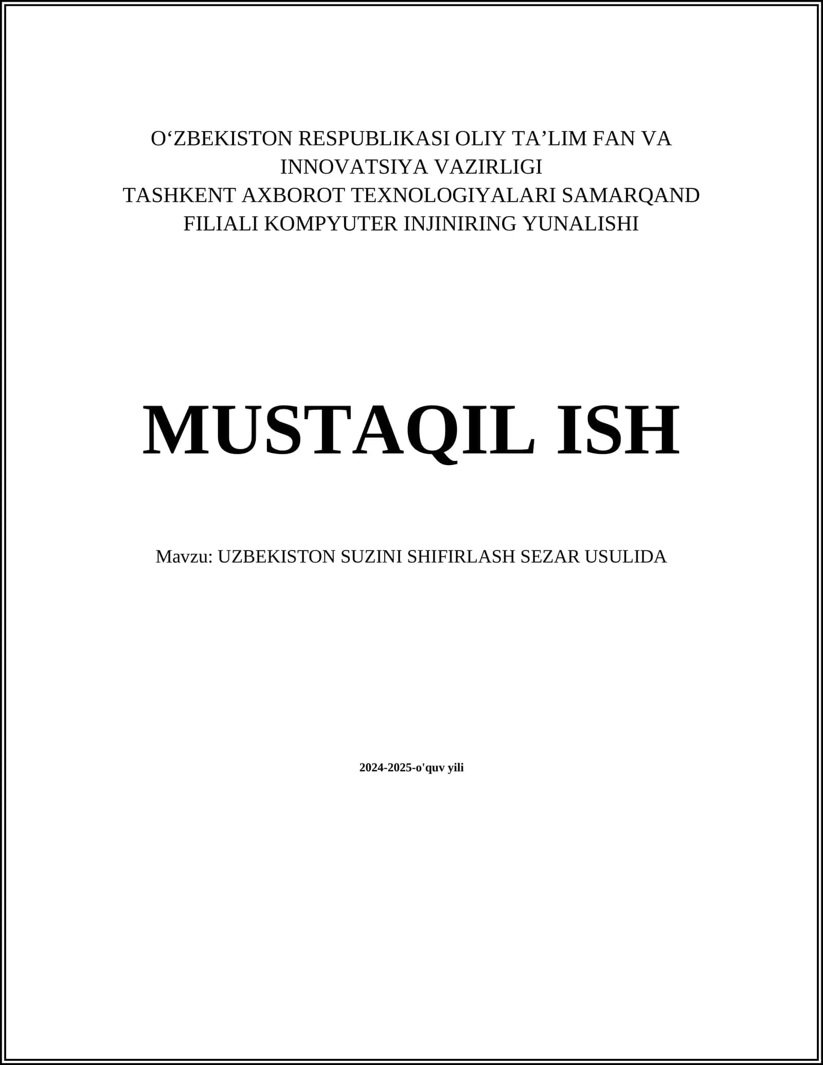 UZBEKISTON SUZINI SHIFIRLASH SEZAR USULIDA