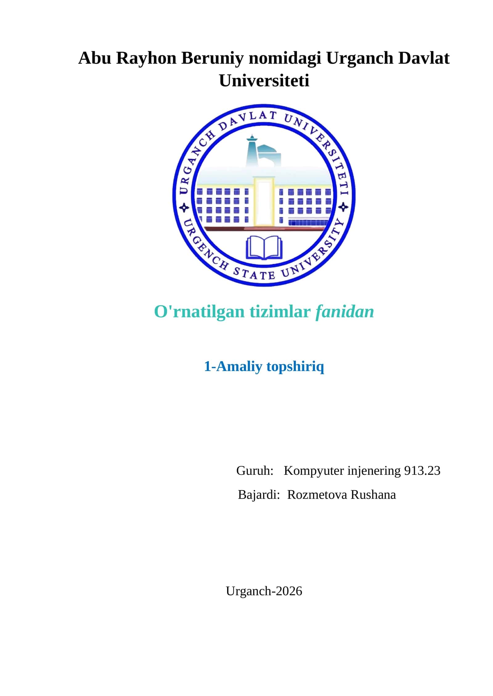 1-AMALIY ISH. ARDUINO YORDAMIDA YORUG'LIK DIODINI BOSHQARISH