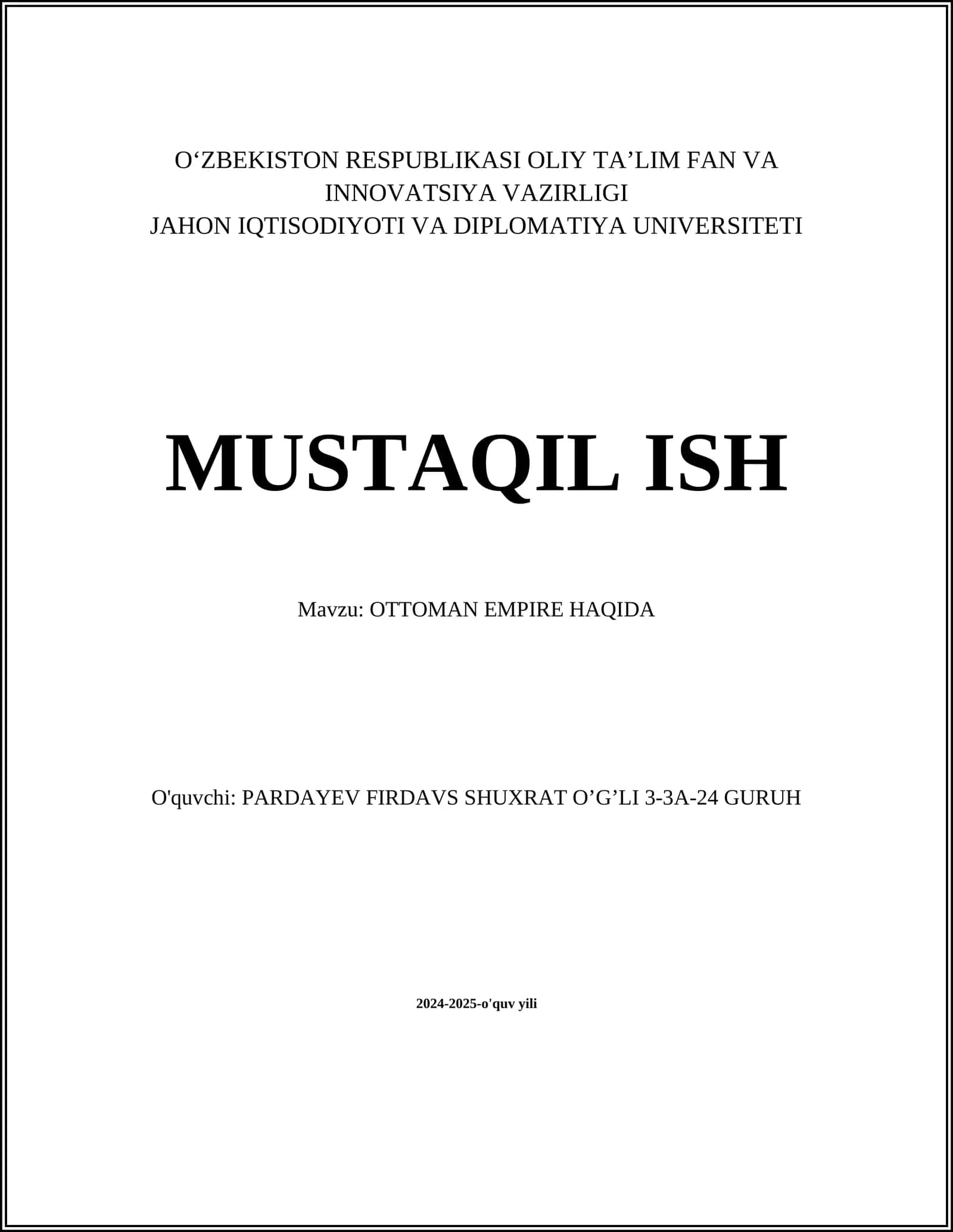 OTTOMAN EMPIRE HAQIDA