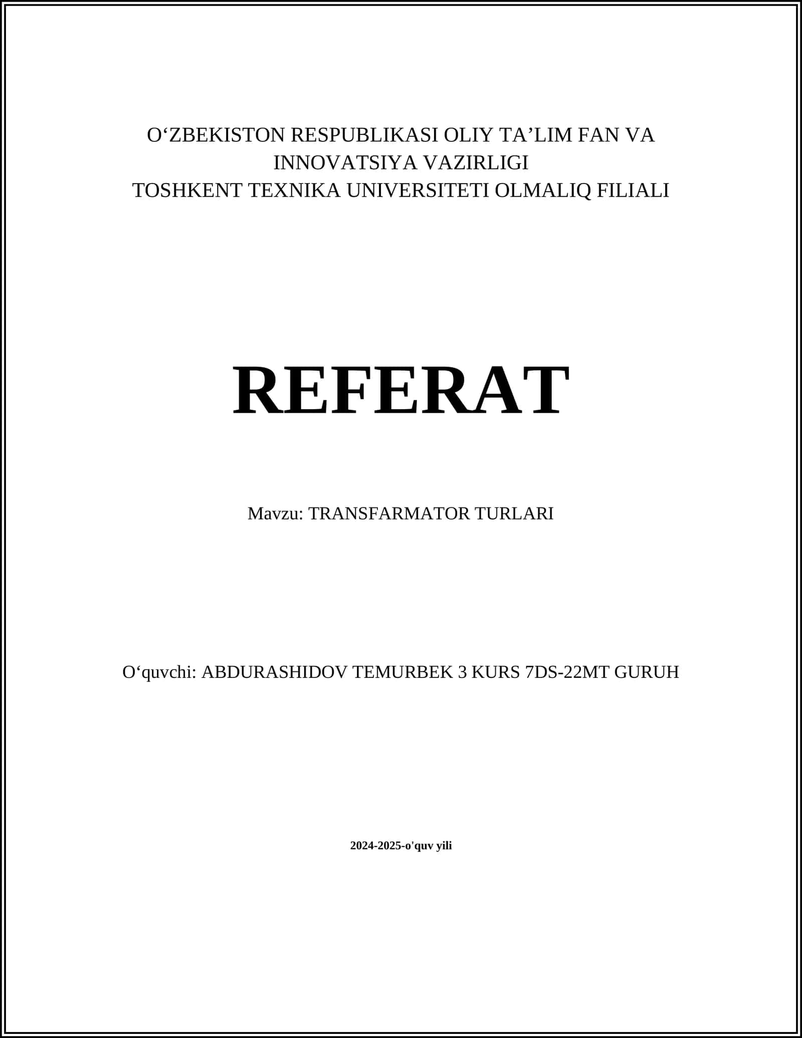 TRANSFORMATOR TURLARI
