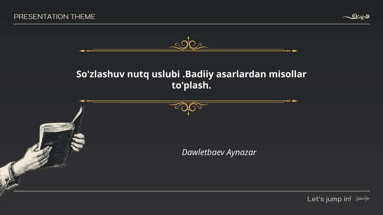 So'zlashuv nutq uslubi.Badiiy asarlardan misollar to'plash