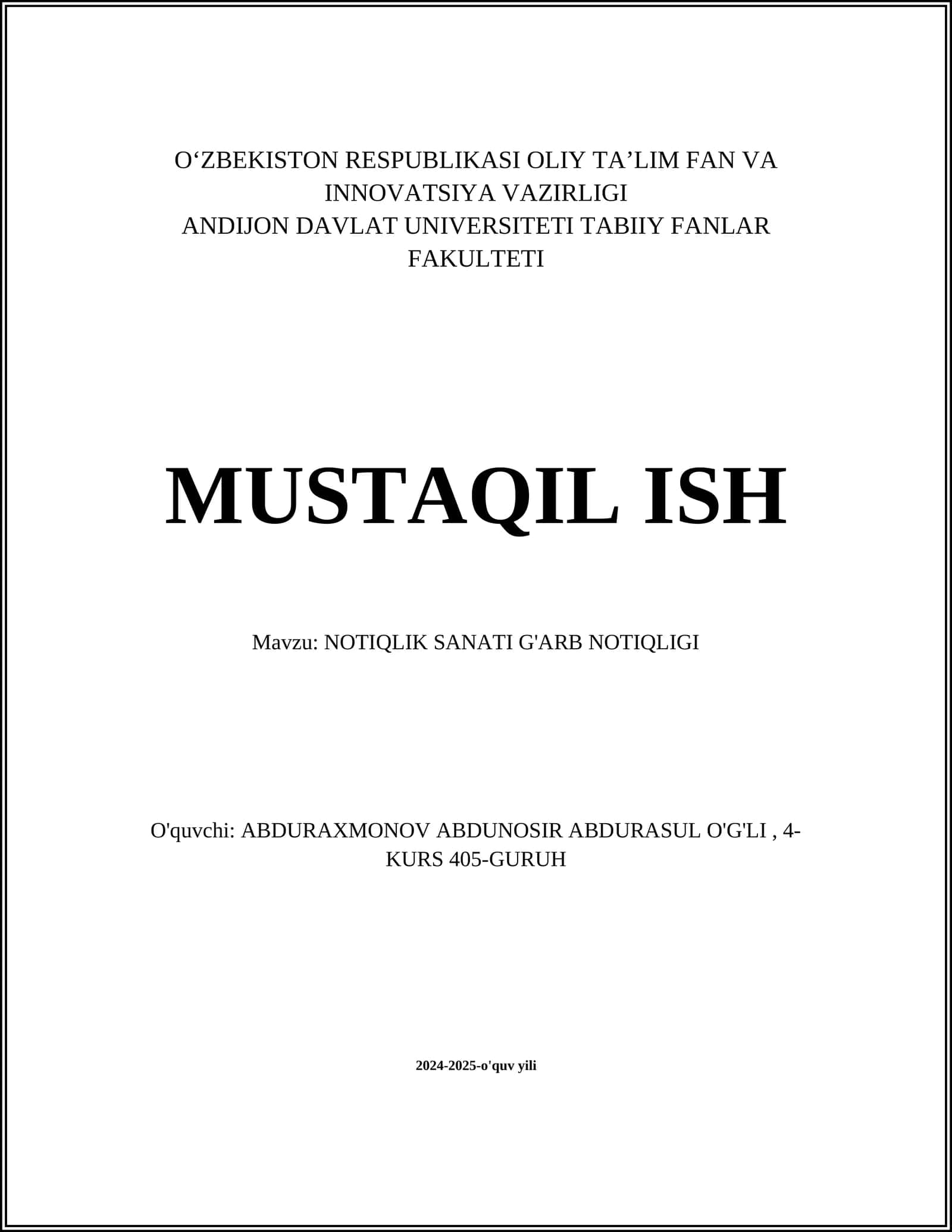 NOTIQLIK SANATI G'ARB NOTIQLIGI