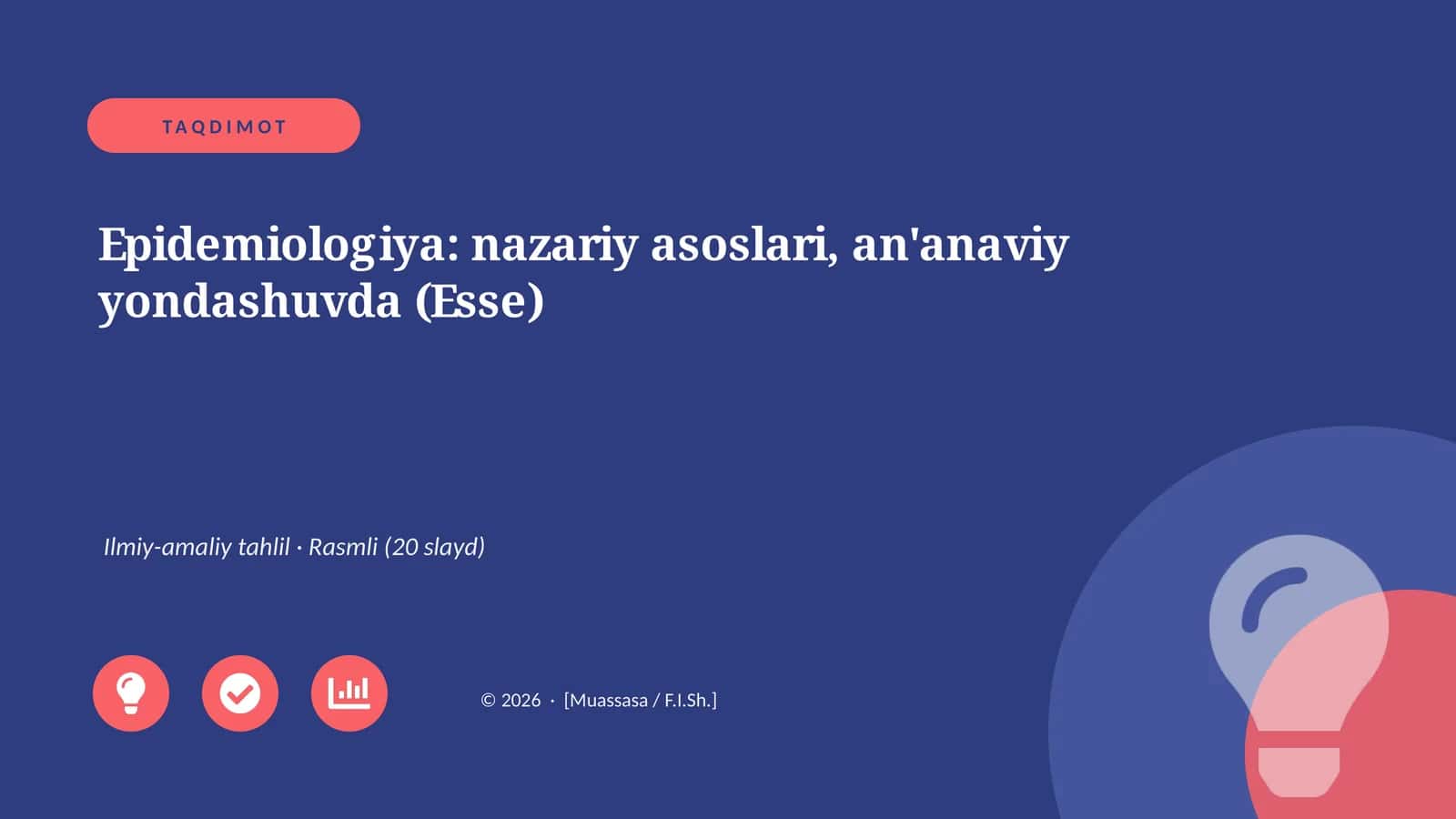 Epidemiologiya: nazariy asoslari, an'anaviy yondashuvda (Esse)