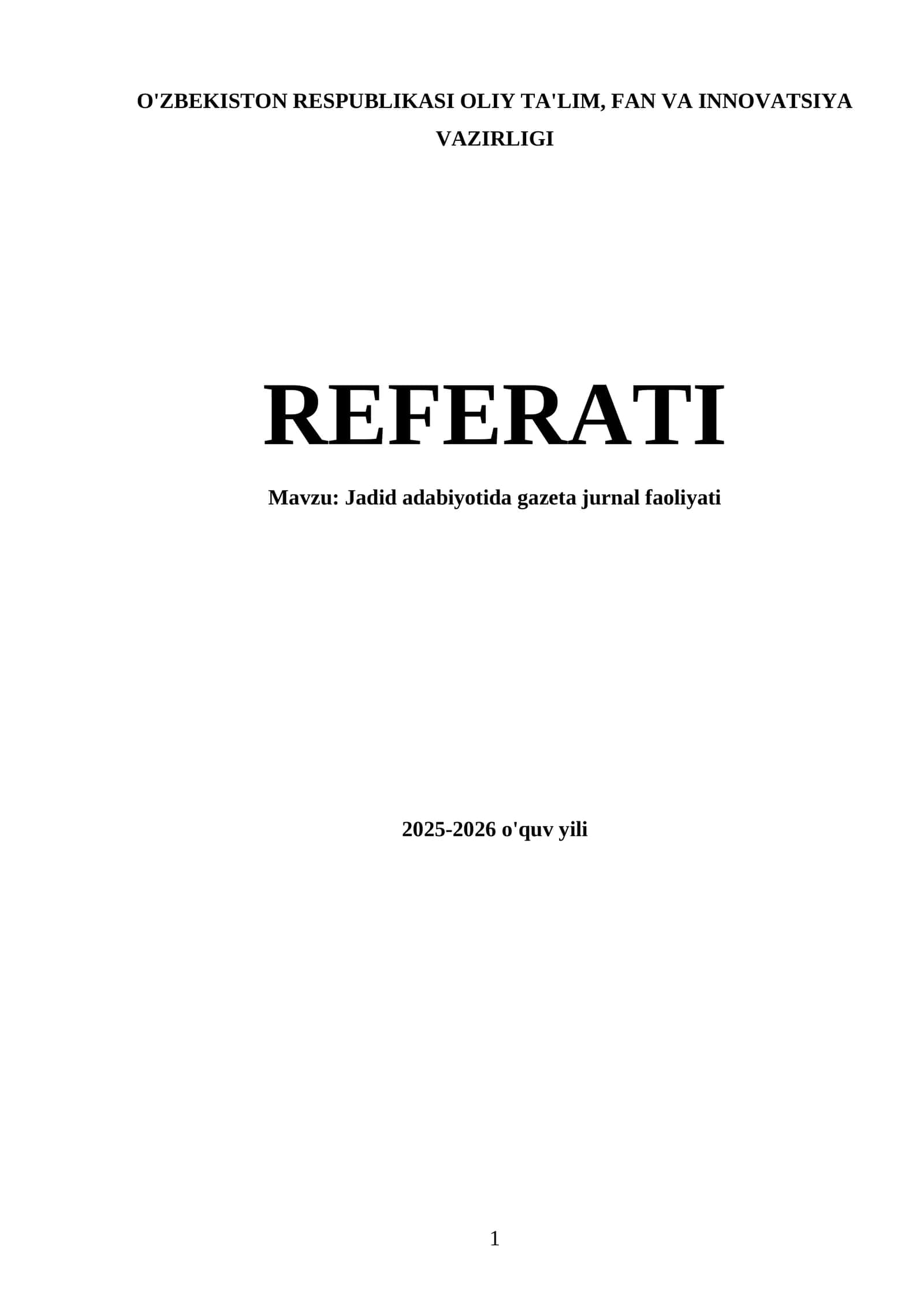Jadid adabiyotida gazeta jurnal faoliyati