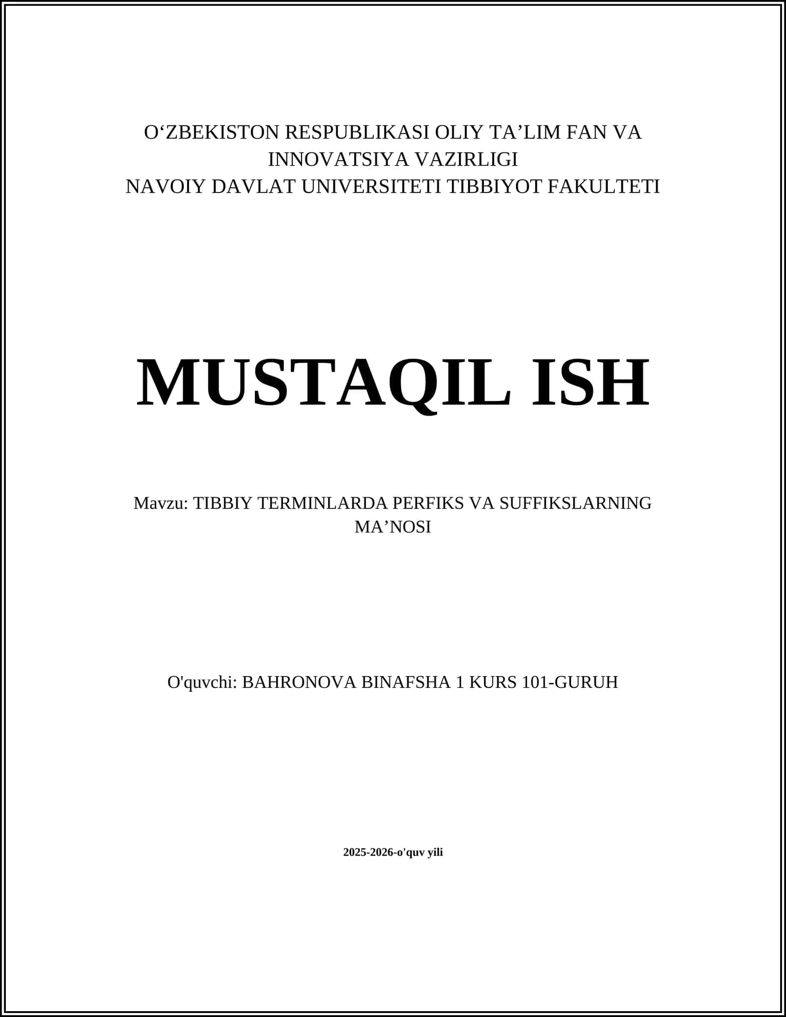 TIBBIY TERMINLARDA PERFIKS VA SUFFIKSLARNING MAʼNOSI