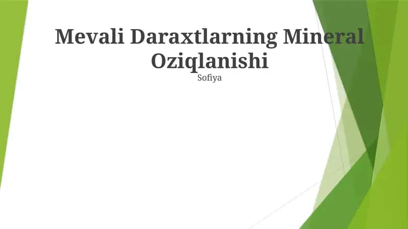 Mevali Daraxtlarning Mineral Oziqlanishi