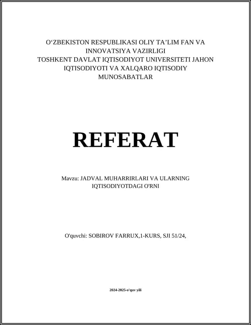 Jadval Muharrirlari va Ularning Iqtisodiyotdagi O'rni