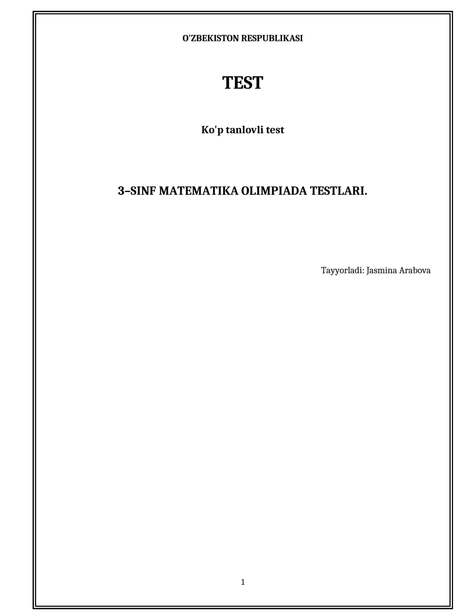 3–sinf matematika Olimpiada testlari.